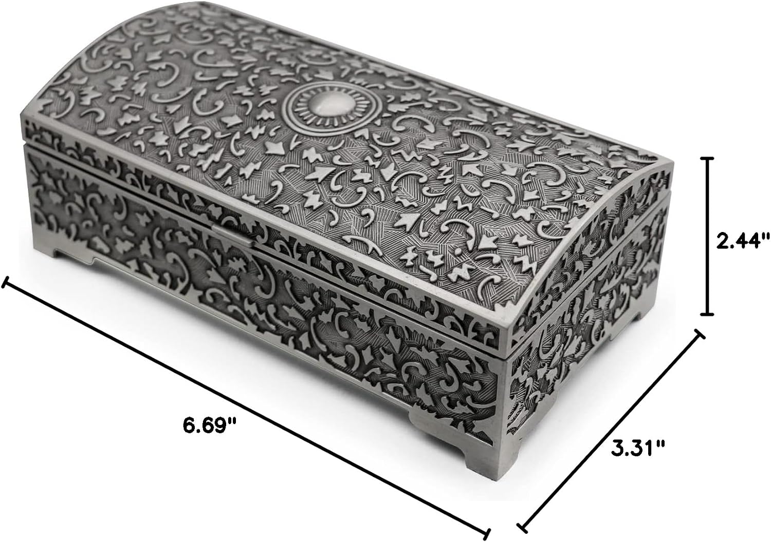Vintage Metal Jewelry Box Small Trinket Storage Organizer Box Chest Ring Case / Sun / Large