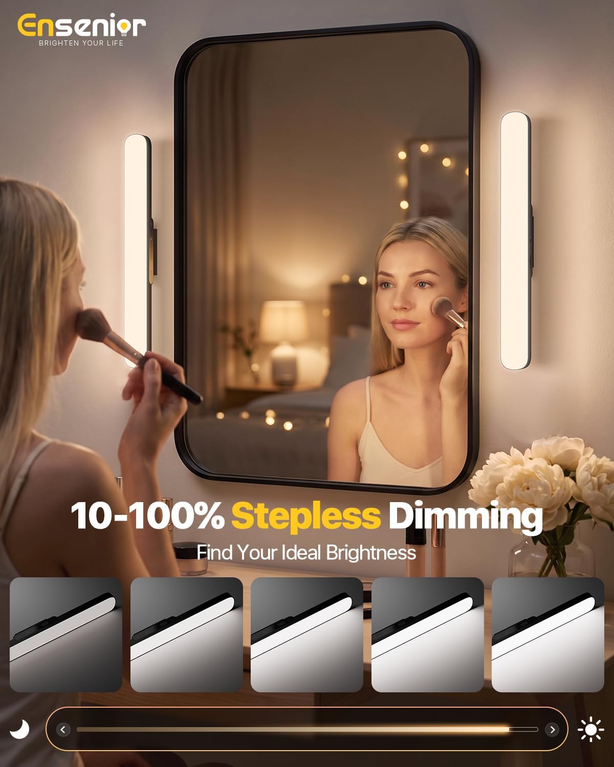 14" Rechargeable Vanity Light Bar, Mirror Lights with Remote Control,2 Pack | Stick-on, Dimmable, Eye-Friendly, 3