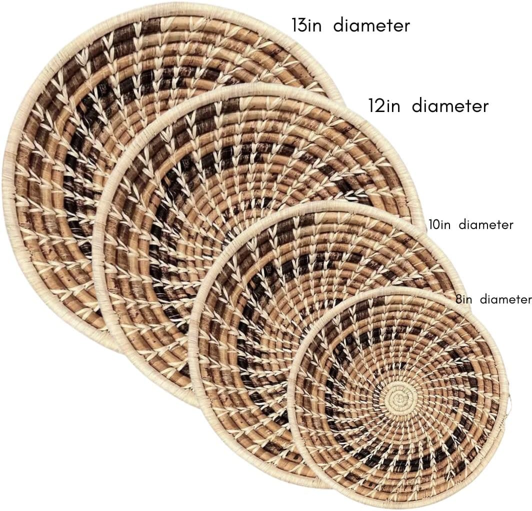 Handwoven African Baskets Handmade Raffia Woven Fruit Bowl / Brown Natural / 8in Diameter