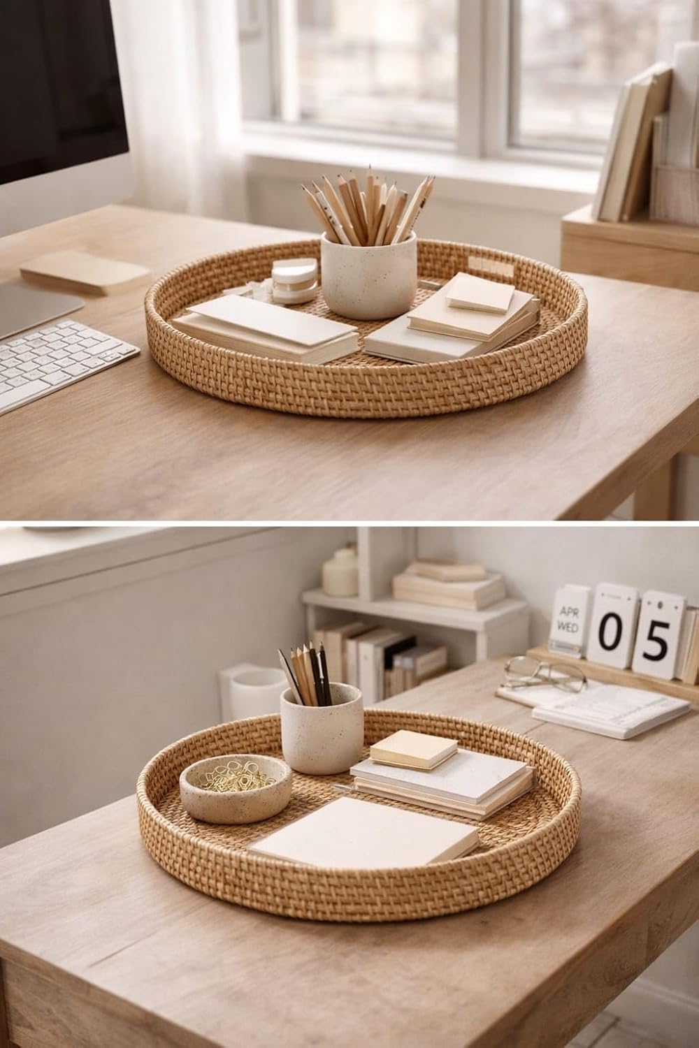 Round Rattan Serving Tray Set