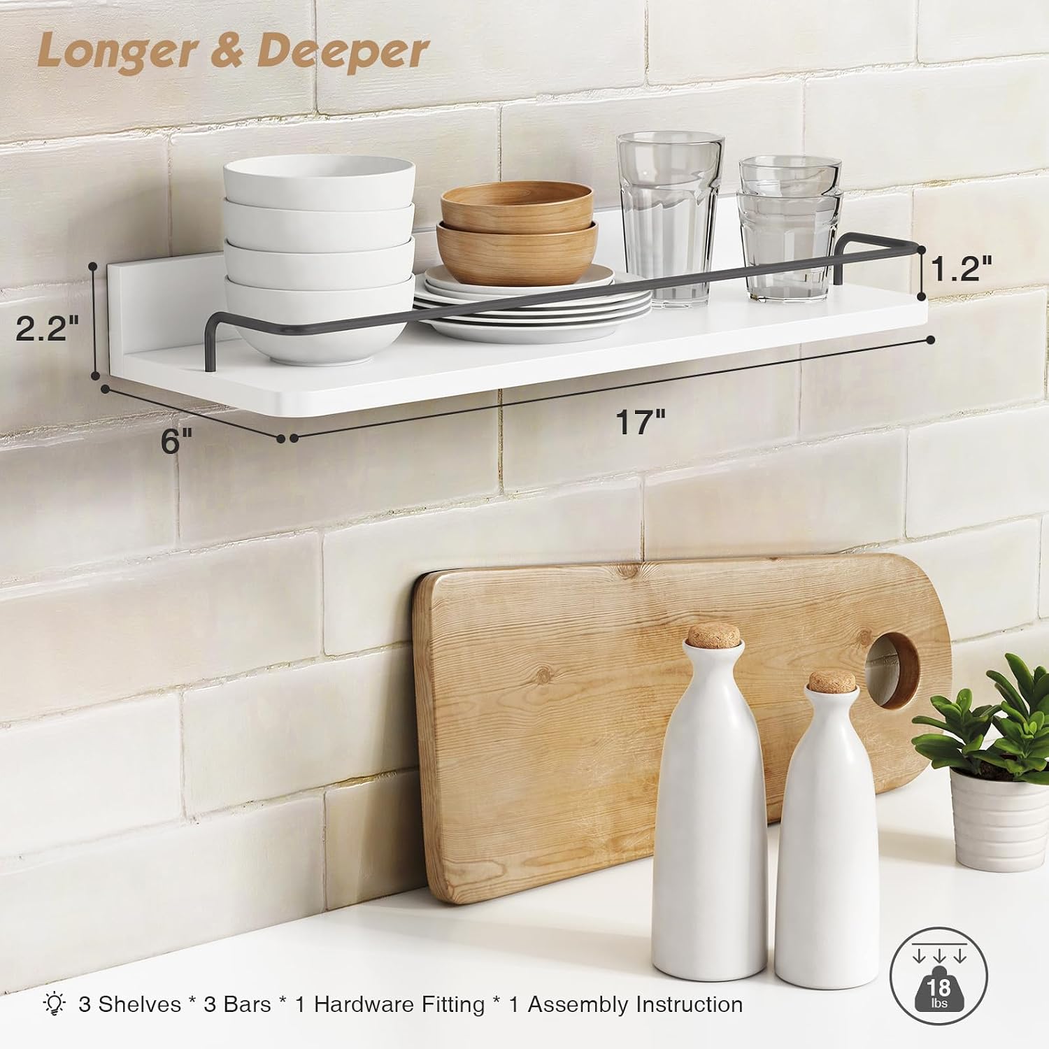 Forbena White Floating Shelves Bathroom Shelves Over Toilet Set of 3, Bathroom Organizers and Storage Shelves Wall