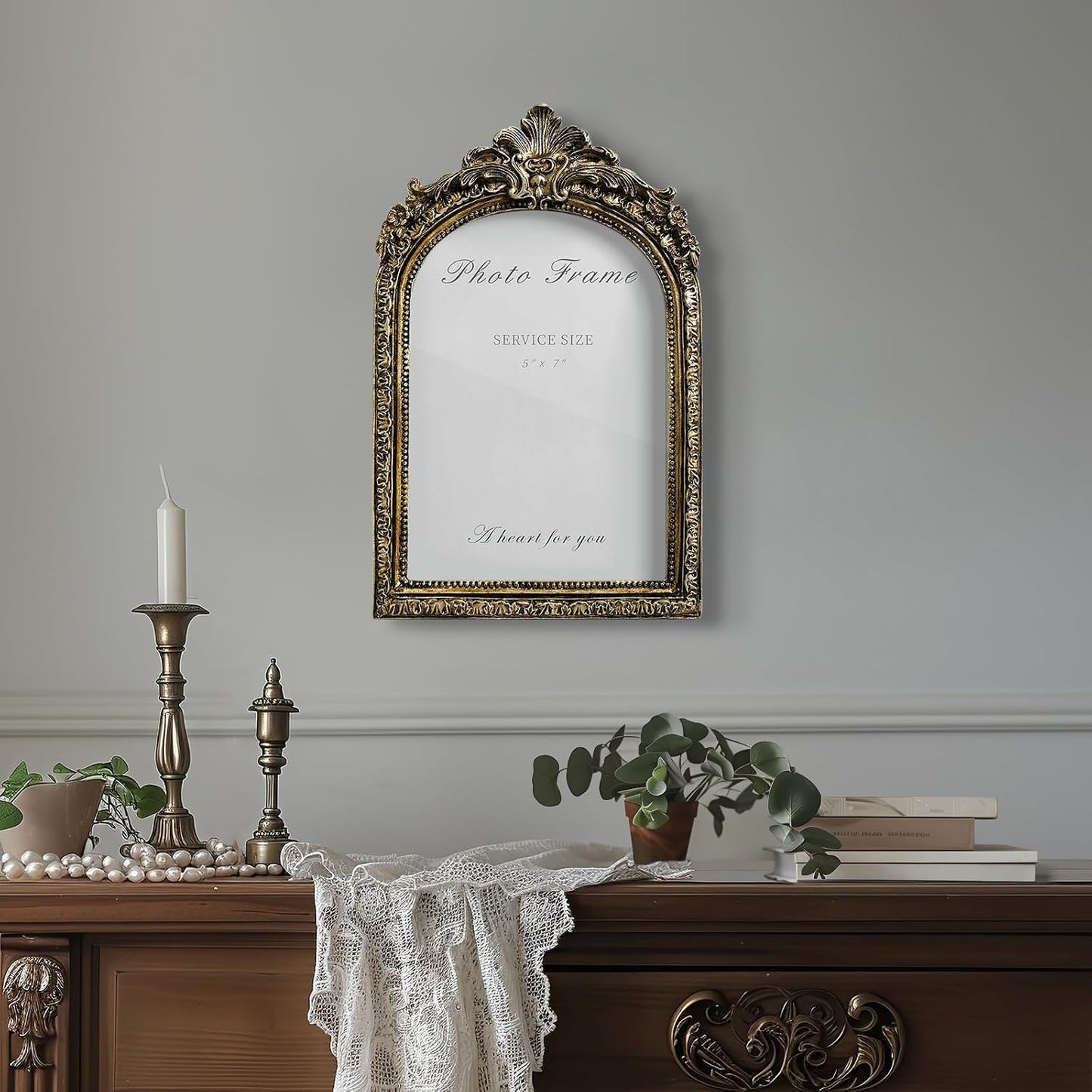 Vintage Bronze Photo Frame Hand-Crafted Resin / Vintage Arch / 5 x 7 / Gold