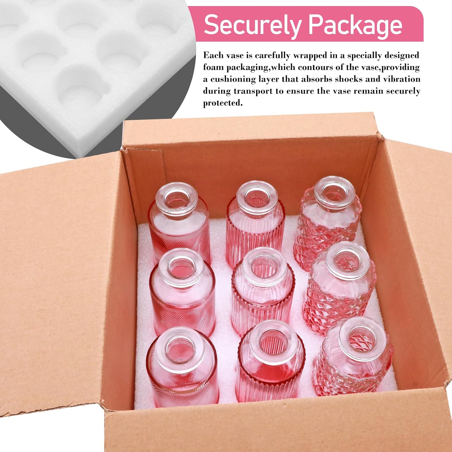 Glass Bud Vase Set in Bulk / Pink / Set of 9