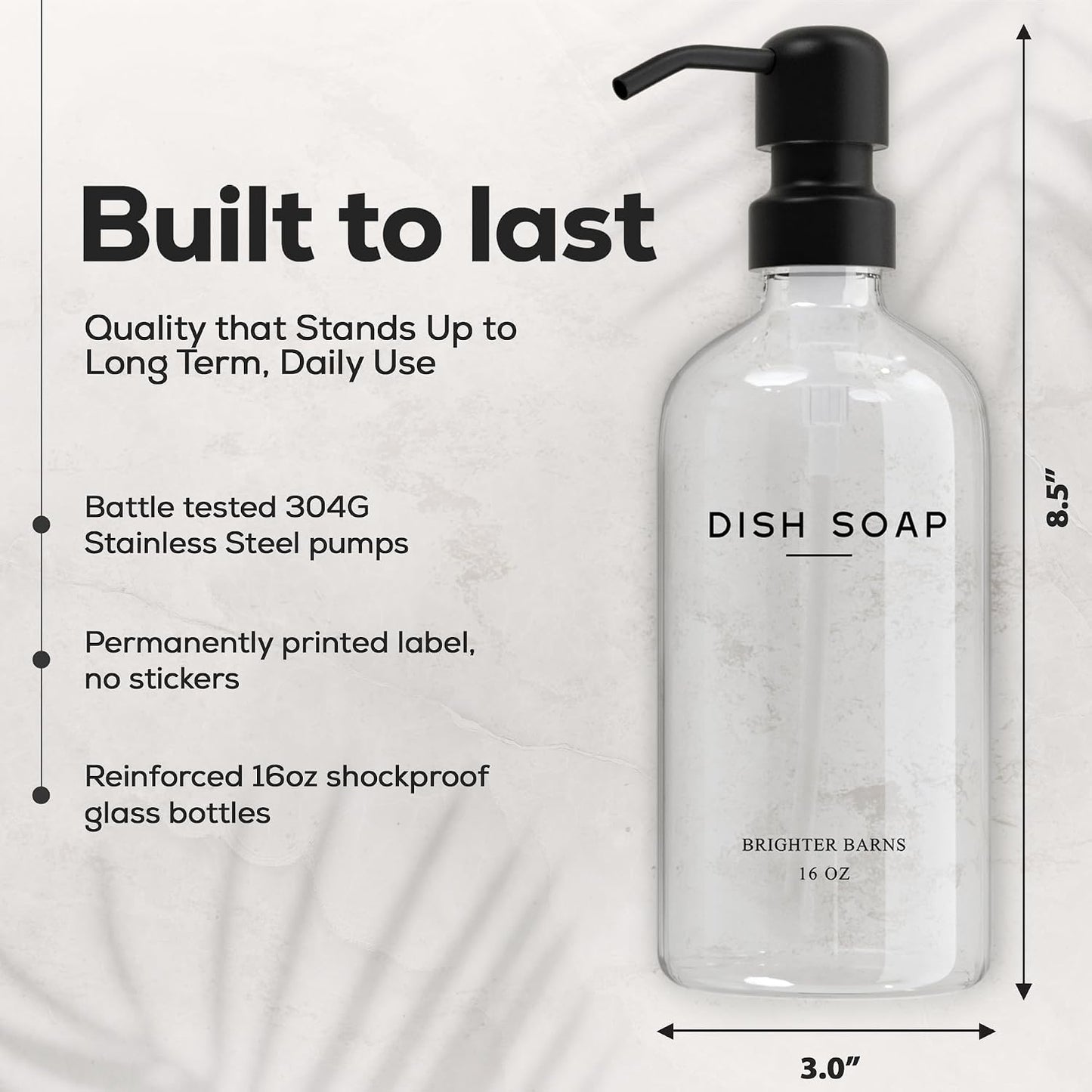 Clear Glass Hand and Dish Soap Dispenser Set by Brighter Barns - Kitchen Soap Dispenser Set & Pump - Glass Bottles for