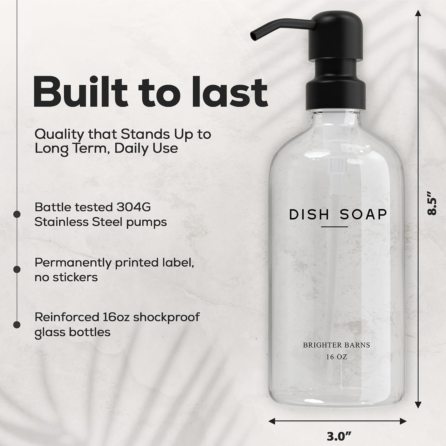 Clear Glass Hand and Dish Soap Dispenser Set by Brighter Barns - Kitchen Soap Dispenser Set & Pump - Glass Bottles for