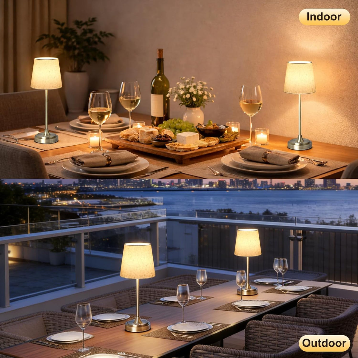 Wowag Cordless Table Lamp Rechargeable,5000mAh Battery Operated Desk Lamp,3 Colors & 7 RGB Stepless Dimmable,Touch