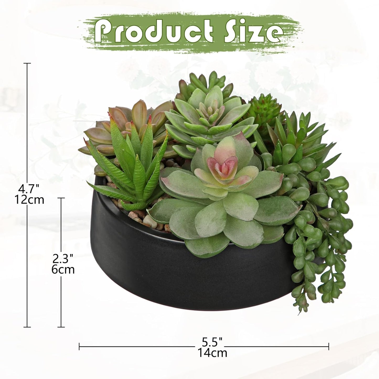 Artificial Succulent Plants in Pot Fake Succulents Arrangement / Black Ceramic#style 2 / 5.5 Inch
