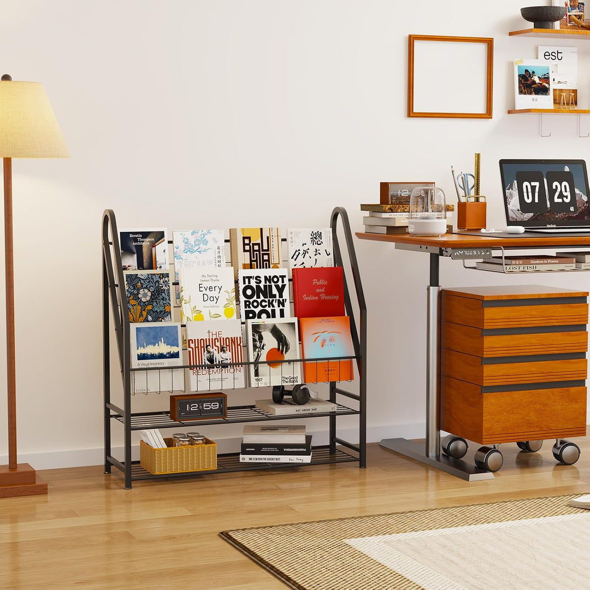Arbuxzuy Magazine Rack Small Metal for Storage Freestanding 11.8" D x 32.3" W x 38.2" H, Sofa Height Book Shelf Short