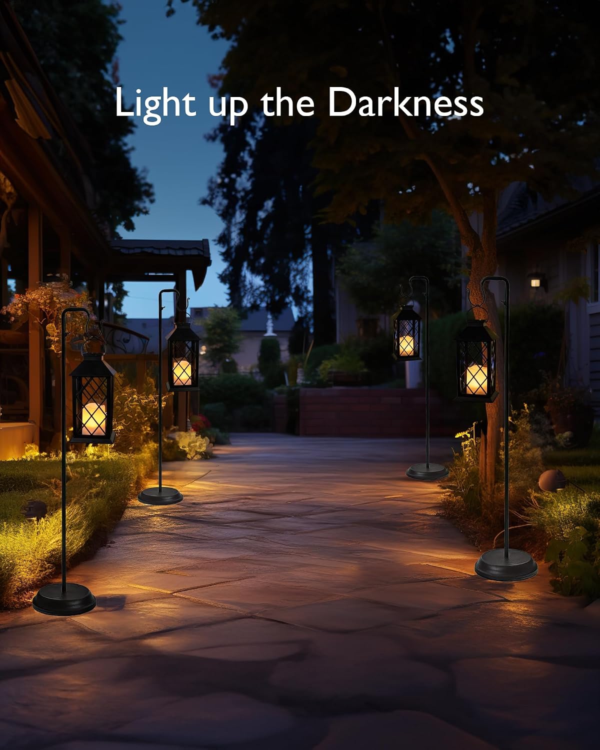 Homemory 2 Pack 13'' Black Solar Lanterns, Flickering Flame Hanging Lights | Realistic Flickering Flame Creates Cozy