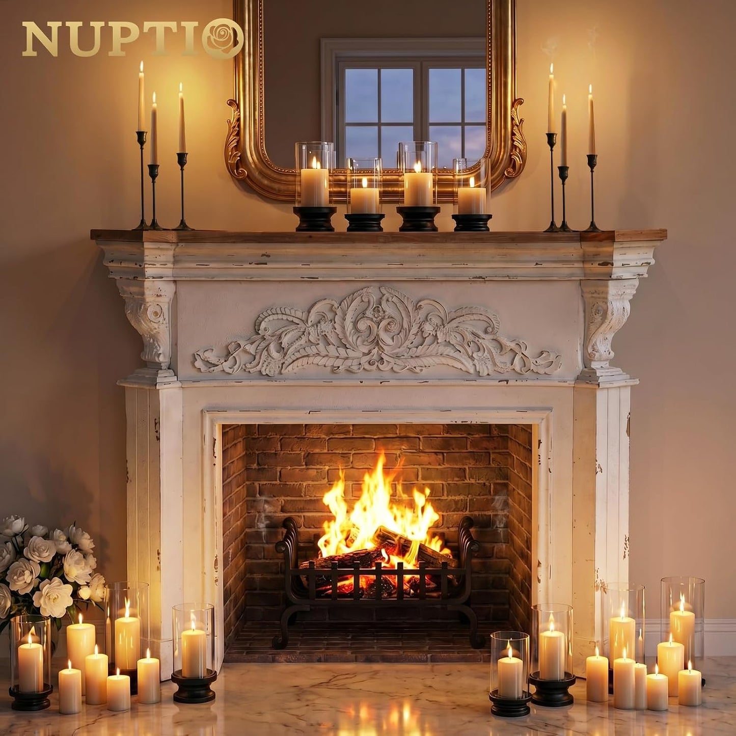 NUPTIO Hurricane Candle Holder for Pillar - Set of 2 Black | Pillar Candle Holders with Thick Glass Cylinder - Iron