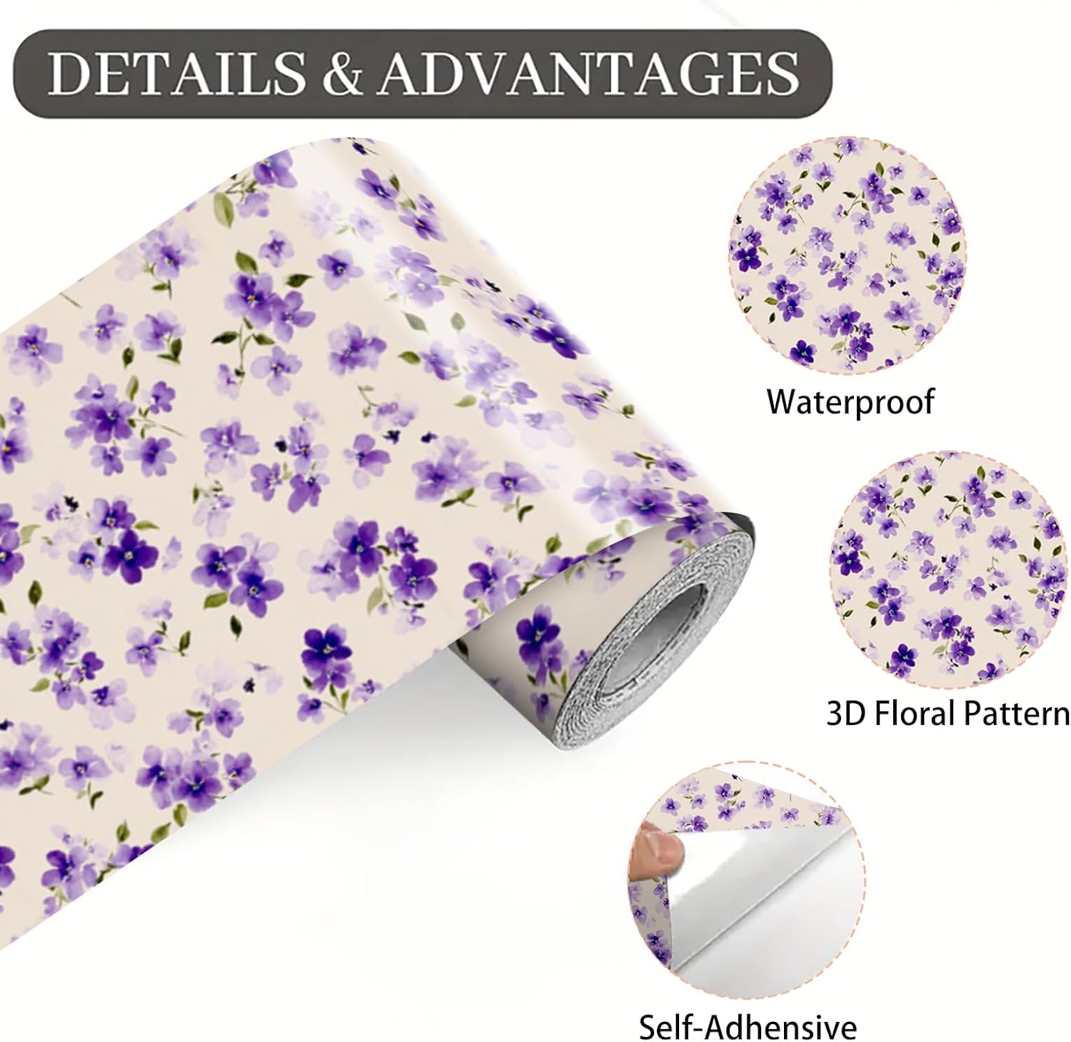 Wallpaper Border Peel and Stick Wall Border Removable Vinyl / Lavender Floral / Purple / 196 x 4