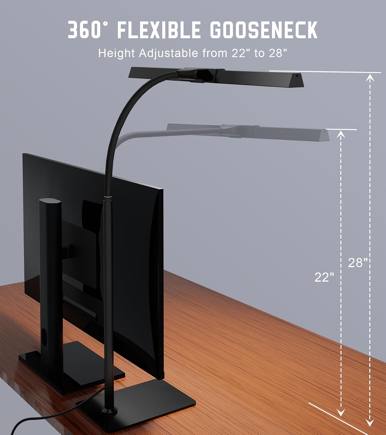 LED Desk Lamp for Home Office with Base, Eye-Caring Desk Light 12W, Black | Tall Lamp for Computer Monitor Task