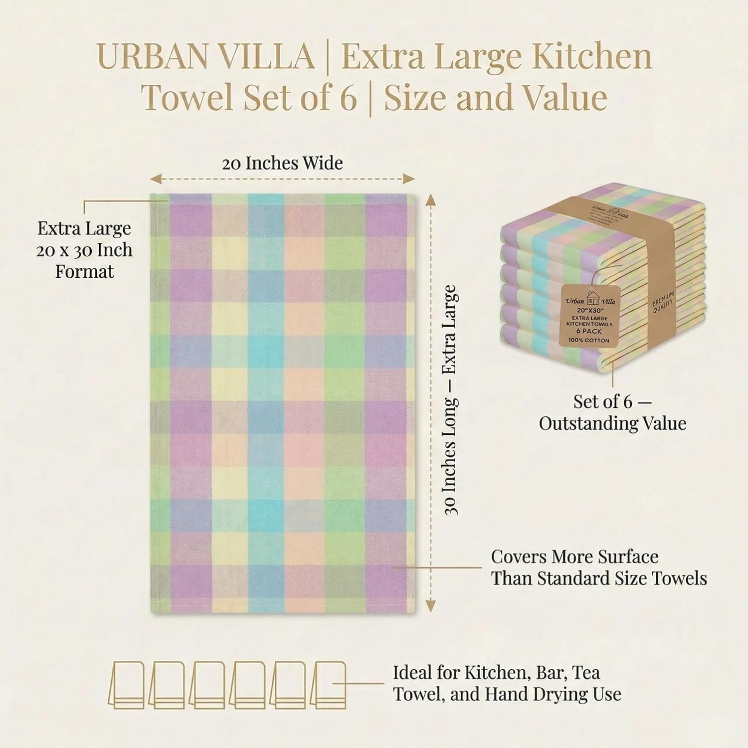 Urban Villa Kitchen Towels Cotton Dish Towels 20”x30” (Set of 6) Easter
