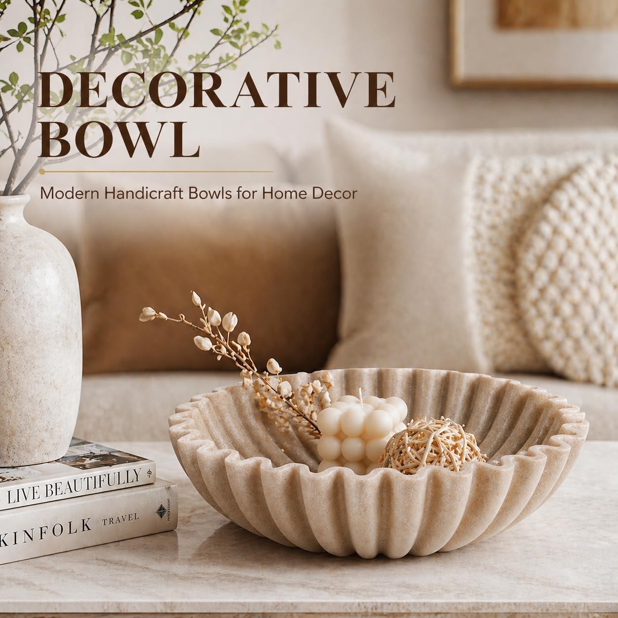 Modern Handicraft Bowls / Beige / 1 Piece