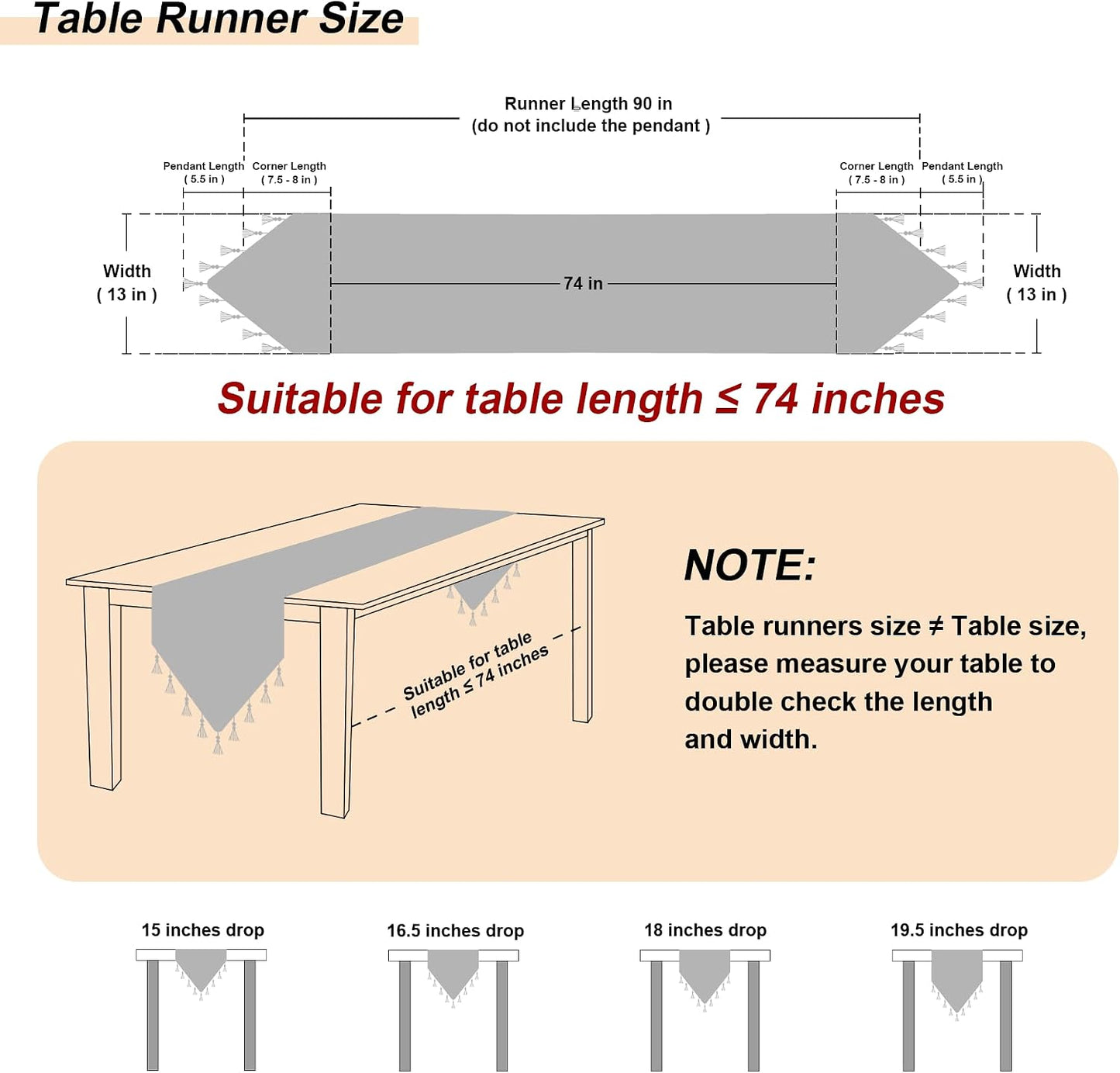 Loom and Mill Elegant Jacquard Table Runner 90 inches Long, Beige+White | Damask Floral Table Runners with Handmade