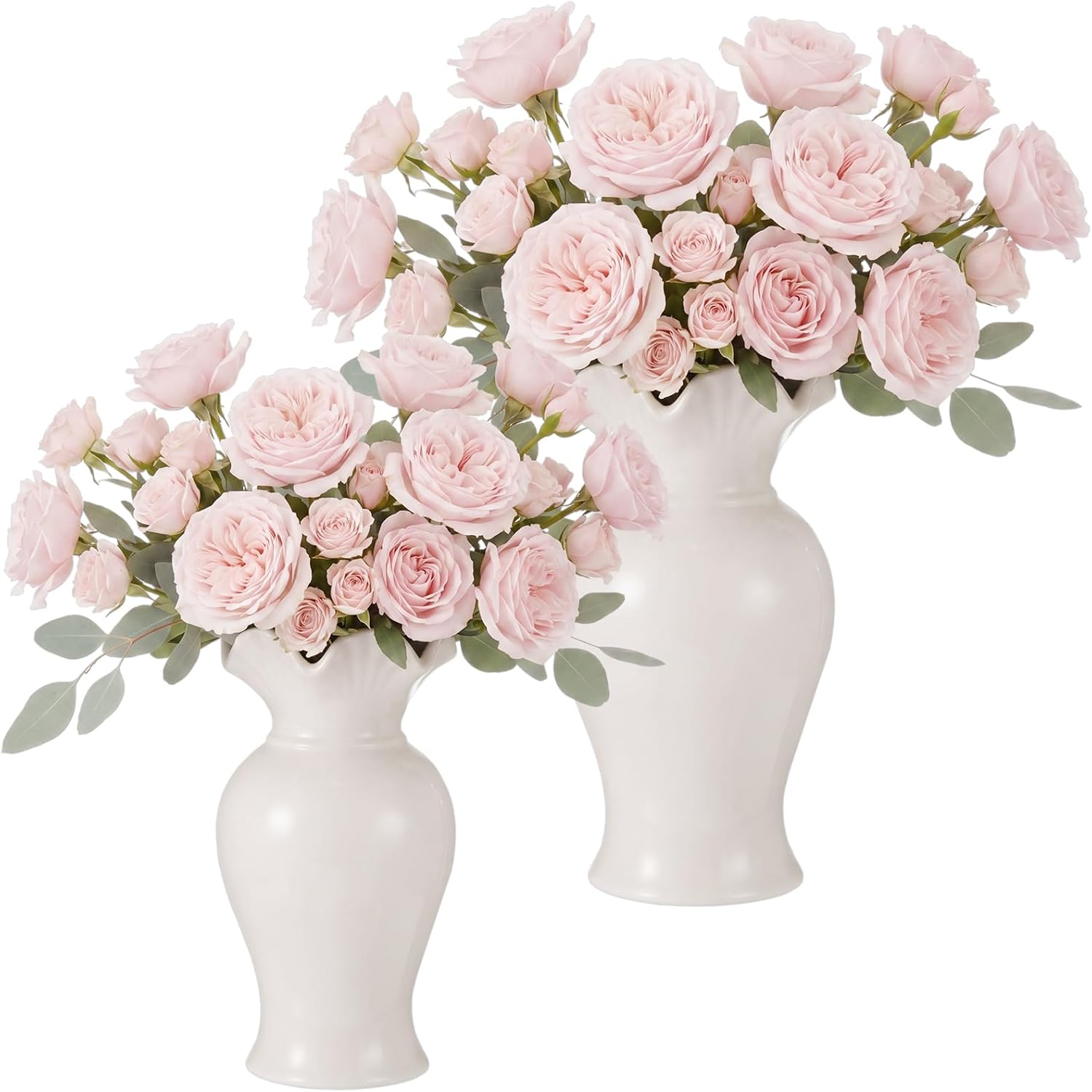 Ceramic Vase Set Small Rustic Decorative Vases Home Decor / 6.7, 7.9in / Classic / White / Set of 2