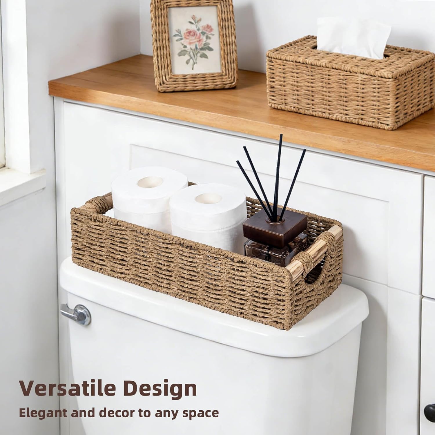 Handwoven Toilet Tank Top Paper Baskets / Neutral