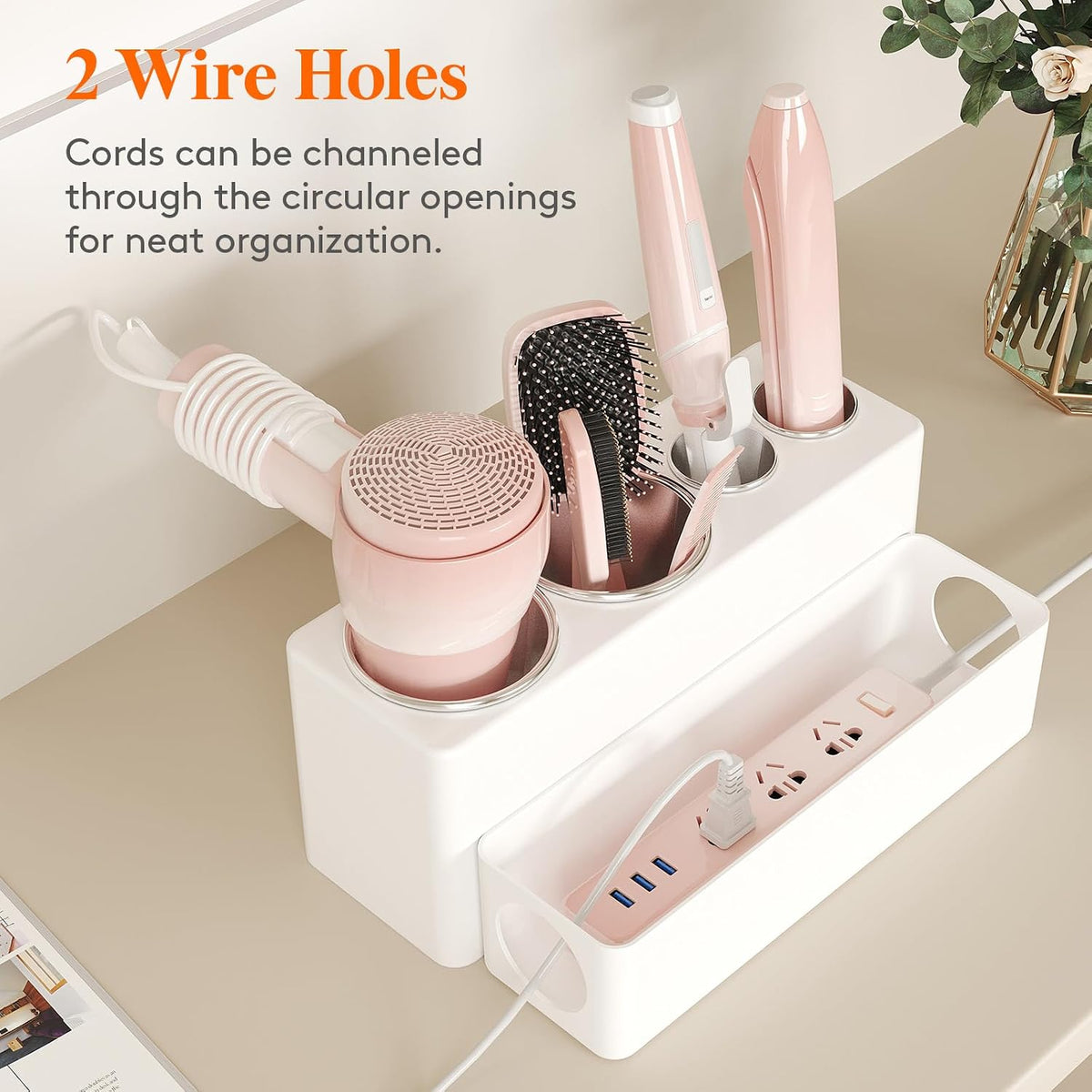 Lifewit Hair Tool Organizer Dryer Holder Countertop with 4 Cups, White | 4 Stainless cups Tools Organizer, Acrylic body