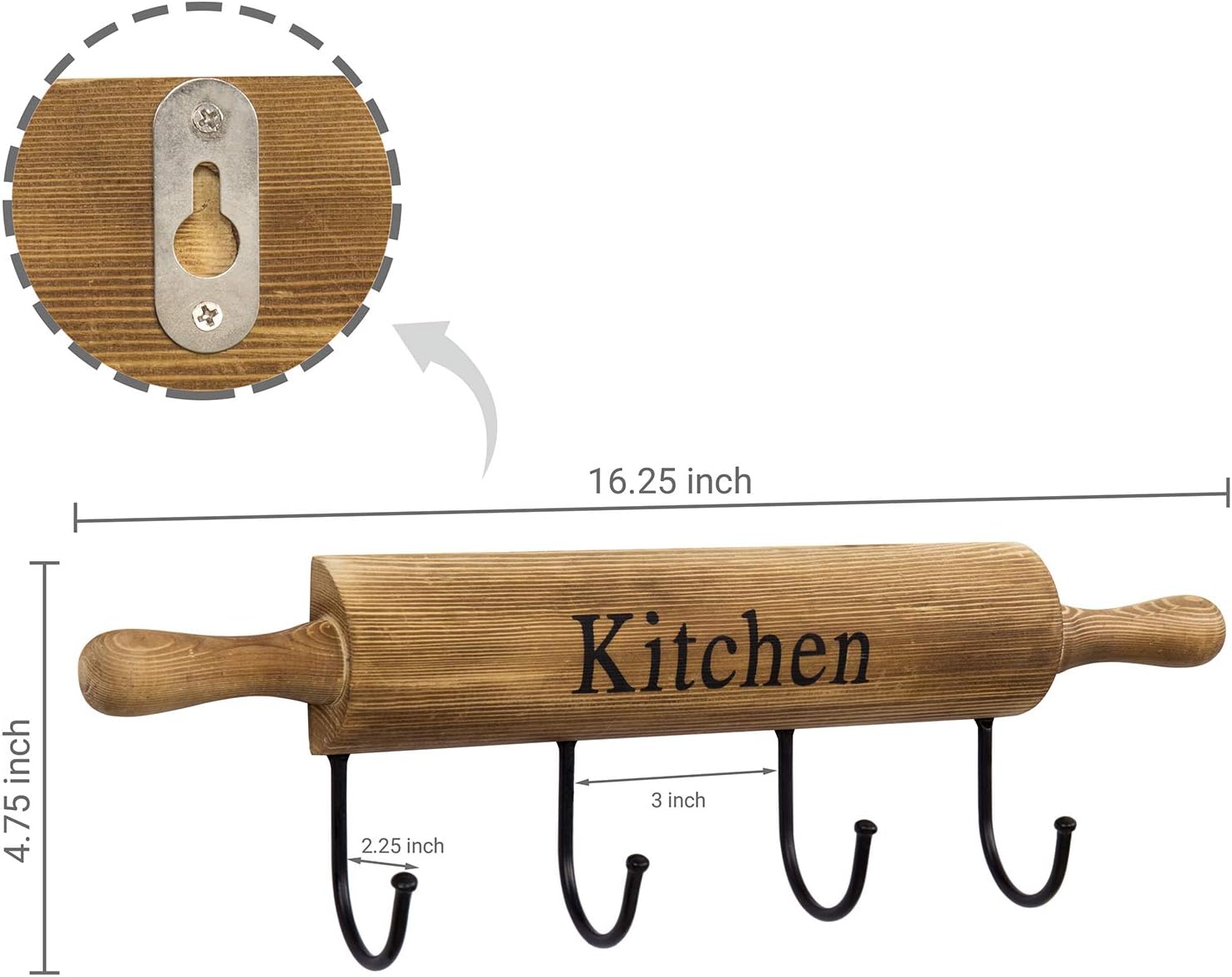 Rustic Burnt Brown Wood Kitchen Hooks for Hanging Cooking Utensils / Rustic Brown