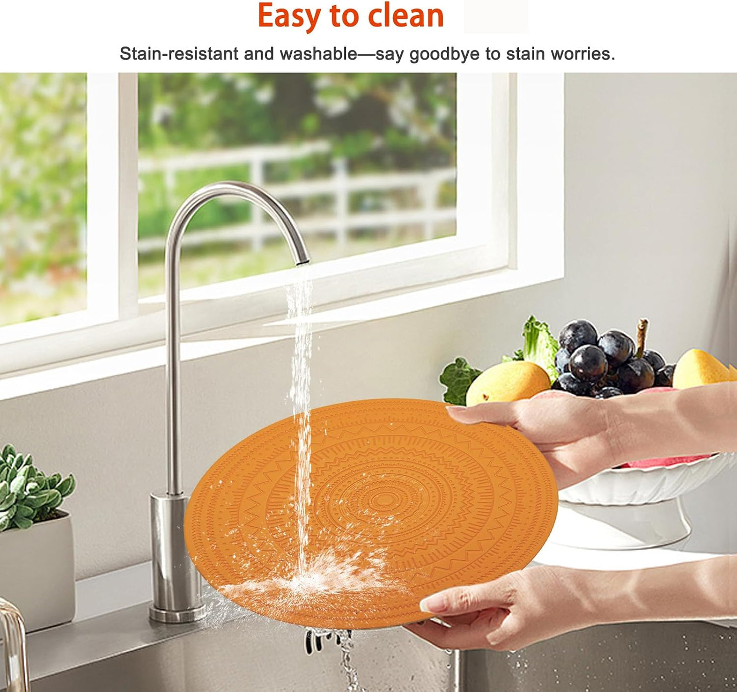 15" Round Plastic Placemats Set of 8, Faux Leather Table Mats | Vinyl Boho Placemats for round table Heat Resistant