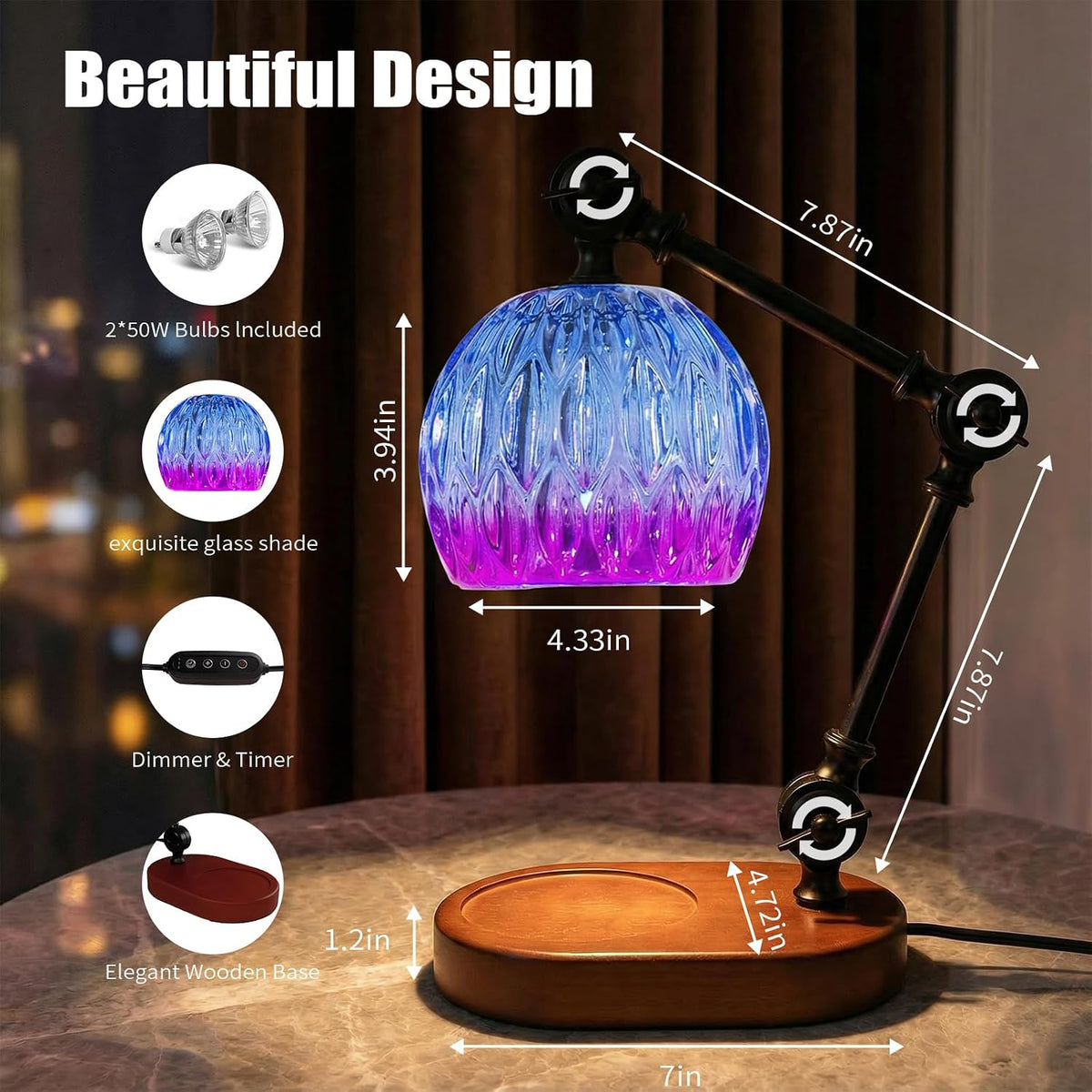 Candle Warmer Lamp, Dimmable Wax Melting Warmer with Adjustable Height, Bedroom Living Room Home Decor, Birthday
