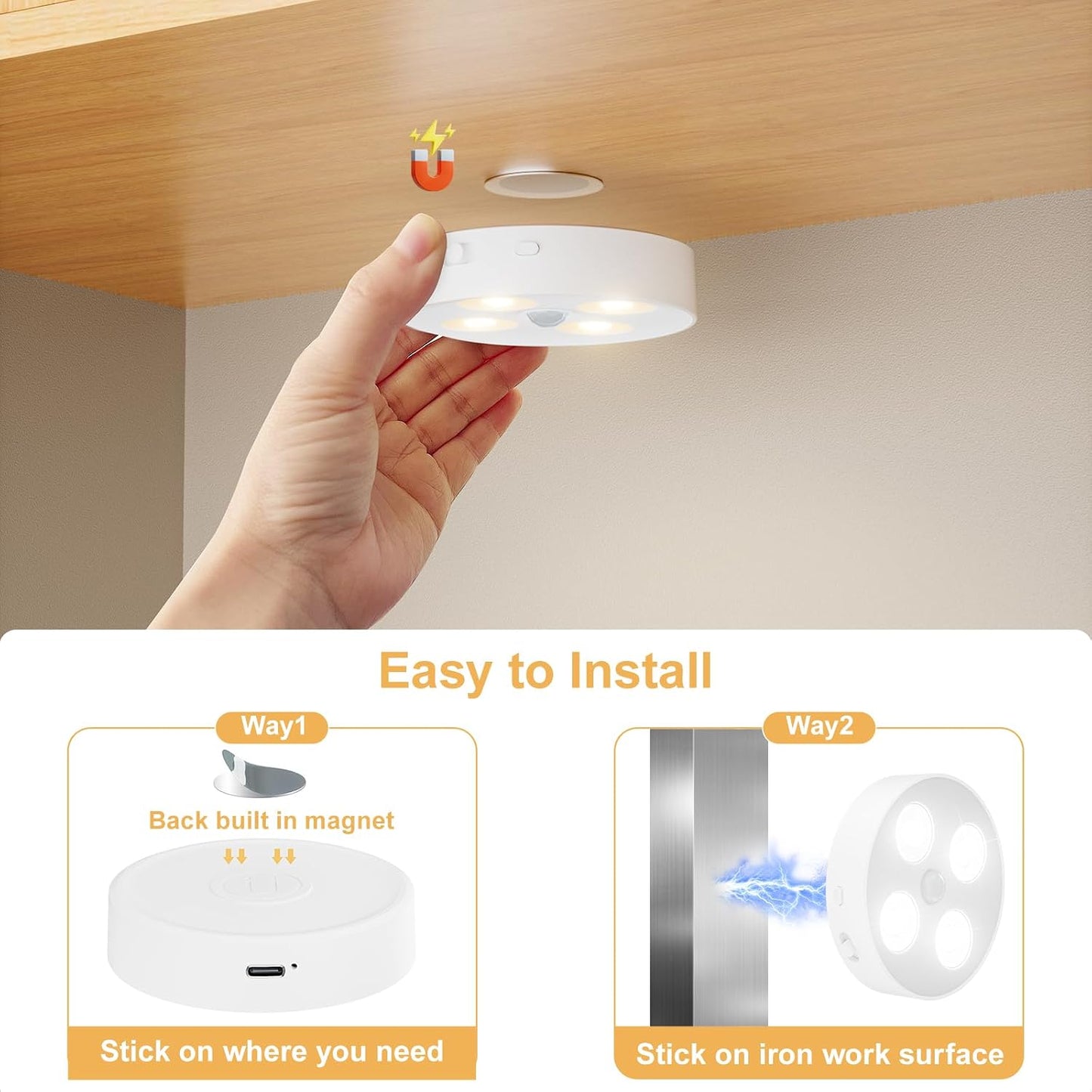 HOMEBEST RGB Puck Lights with Remote & Motion Sensor – 1500mAh Rechargeable Under Cabinet Lighting for Kitchen, Closet