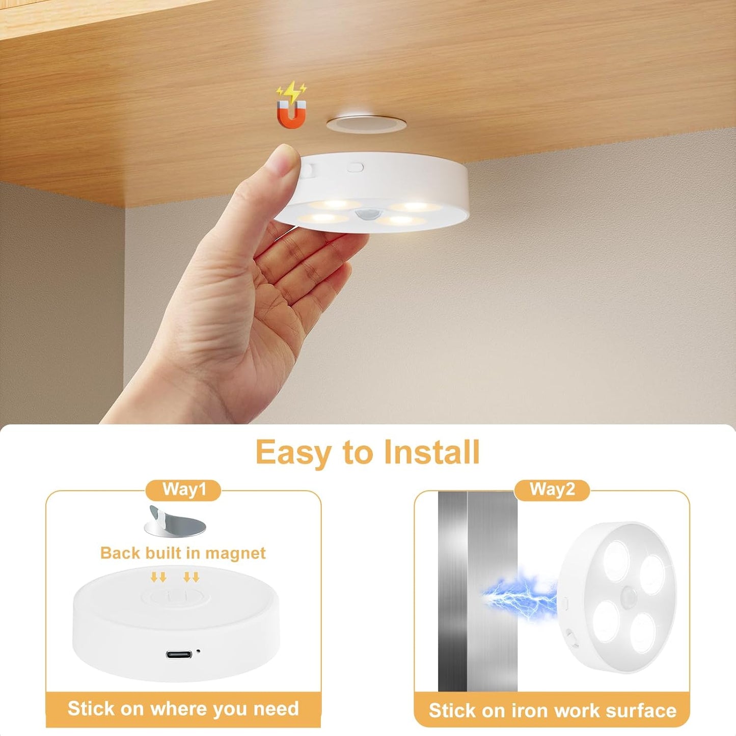 HOMEBEST RGB Puck Lights with Remote & Motion Sensor – 1500mAh Rechargeable Under Cabinet Lighting for Kitchen, Closet