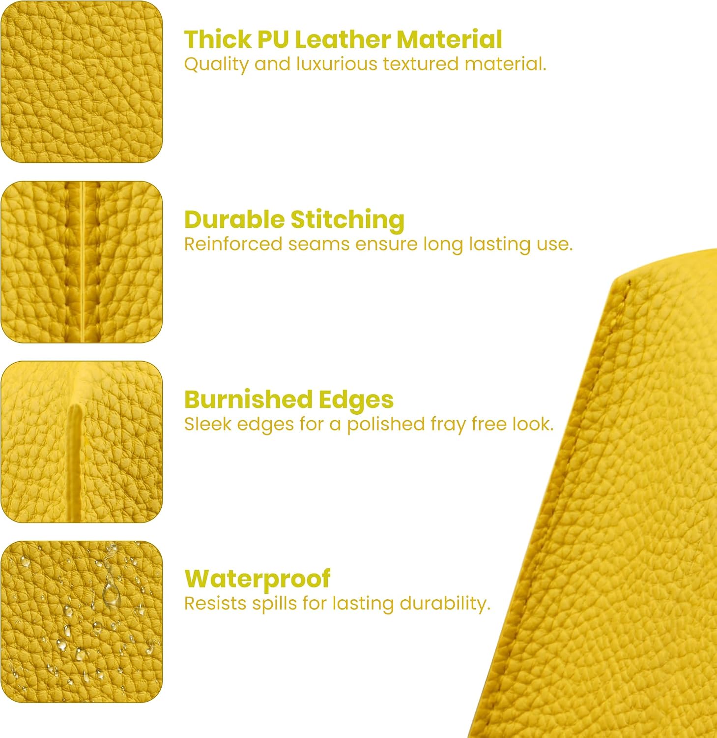 PU Leather Tissue Box Holder / Classic-textured Yellow / Set of 2