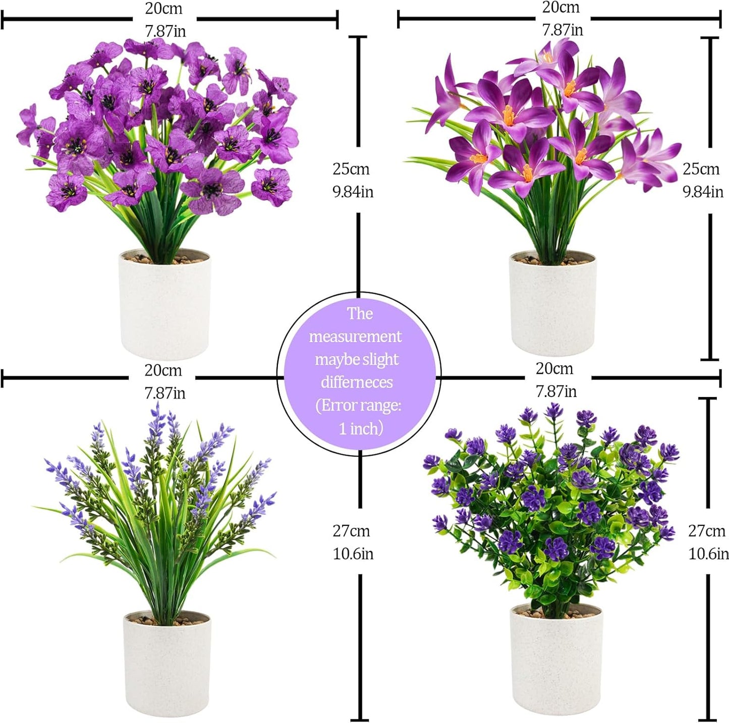 Artificial Flowers in Pots / Purple / Set of 4