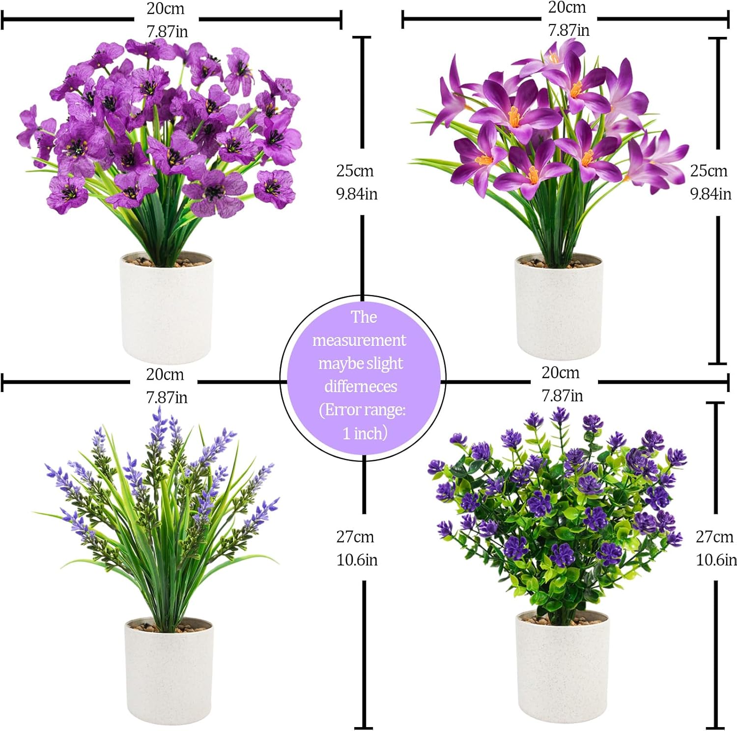 Artificial Flowers in Pots / Purple / Set of 4