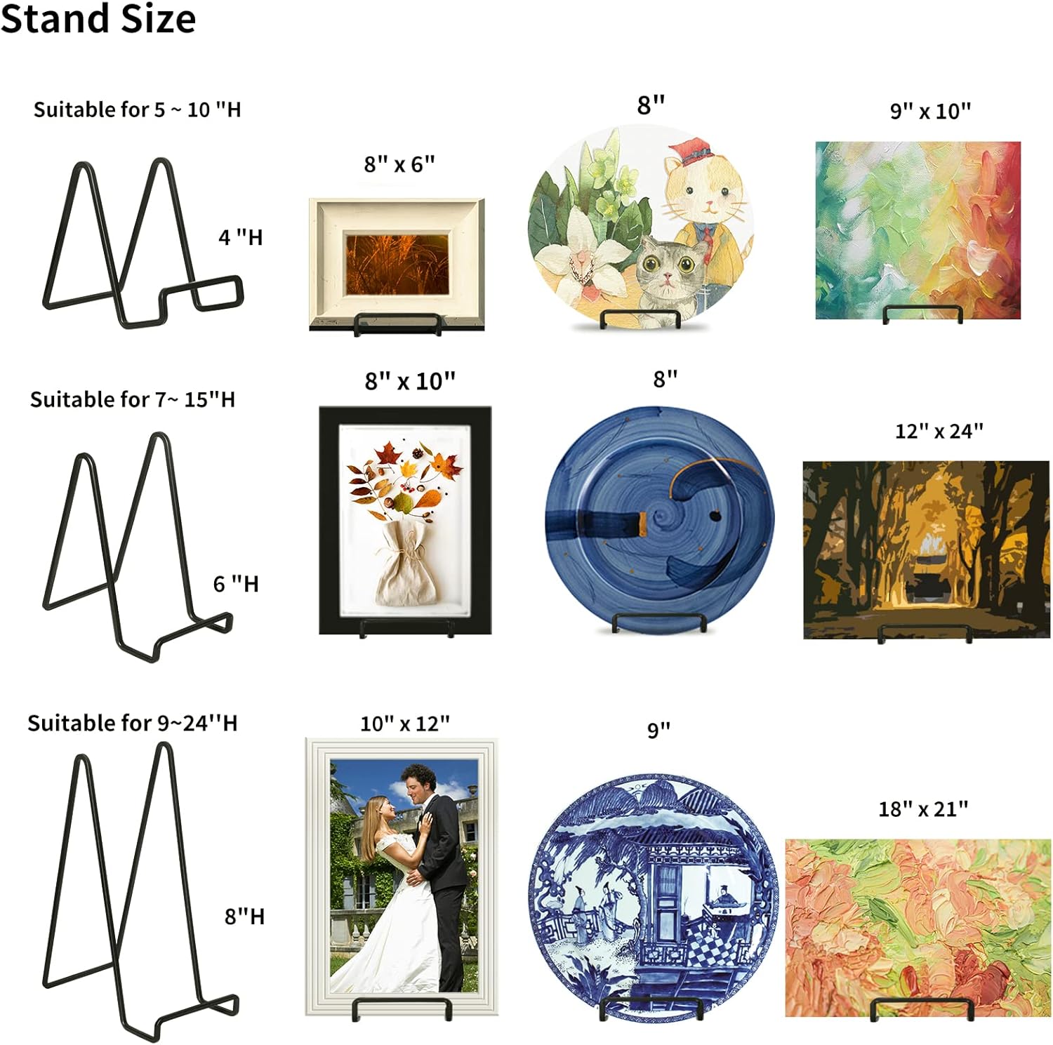 Black Picture Stands for Display Square Plate Holder / Square Black 8.5 Inch / 8.5 Inch / Set of 4