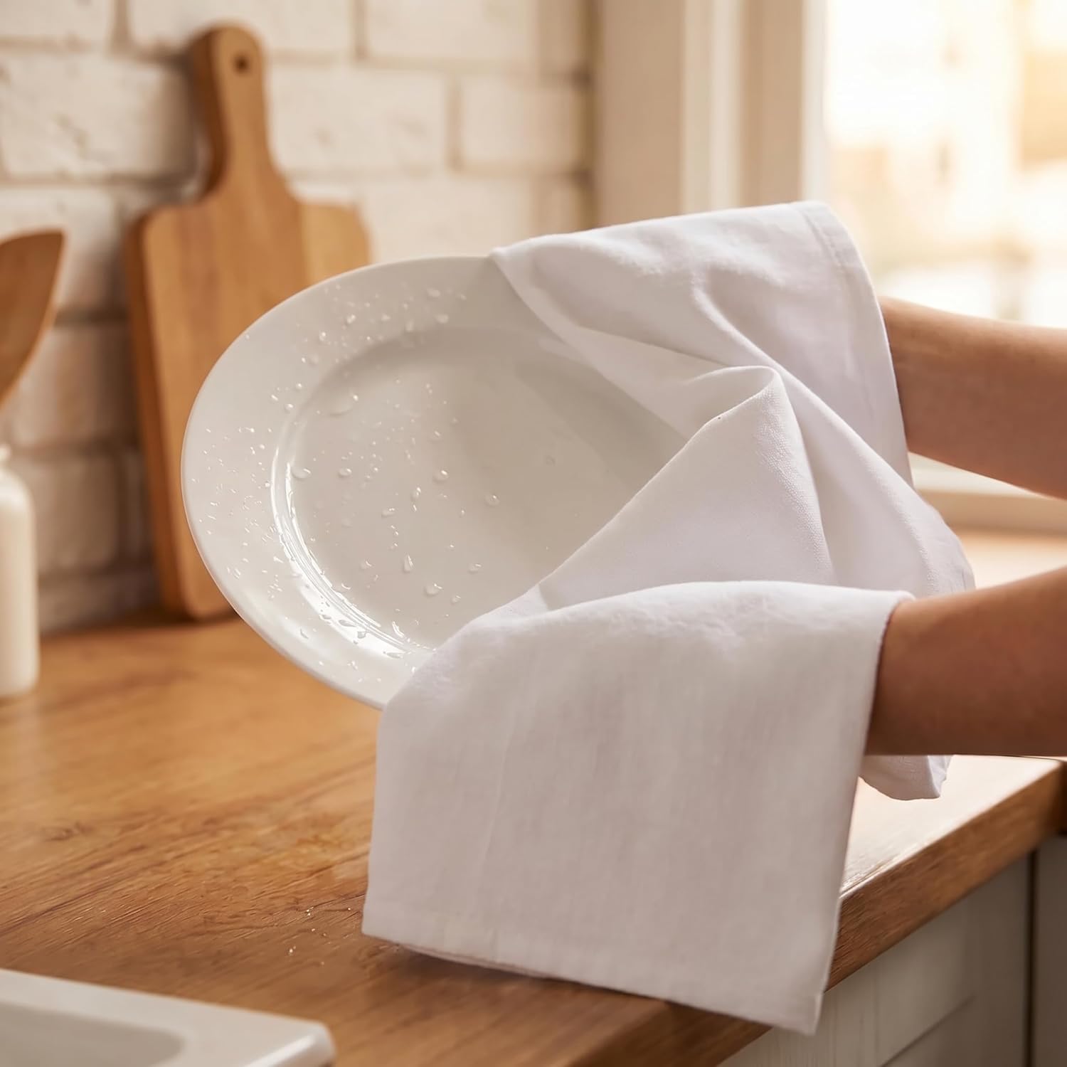 Urban Villa Kitchen Towels Cotton Dish Towels 20”x30” (Set of 6) White