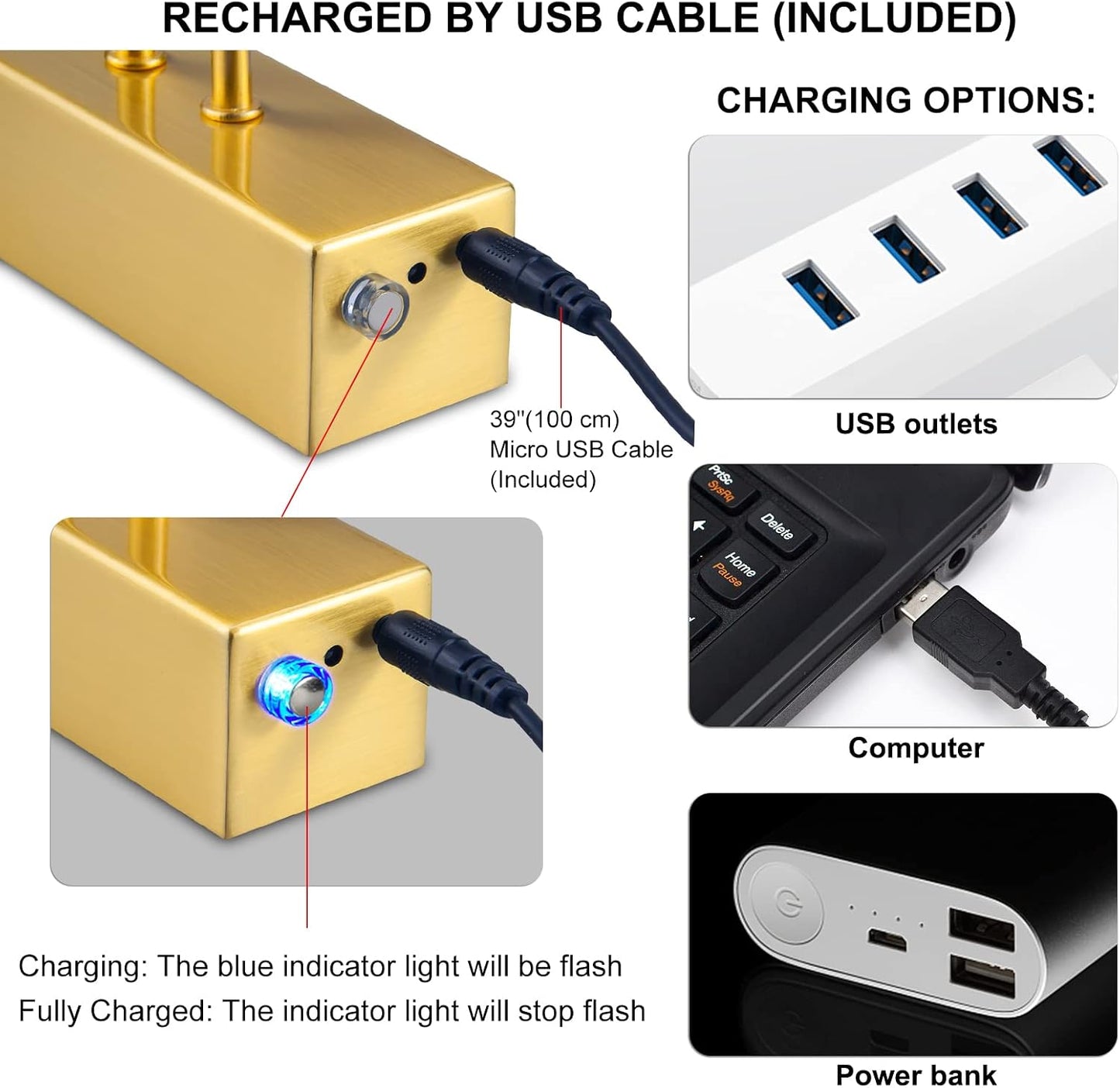 Picture Light,5000mAh Wireless Wall Light,13" Art Light,Plated Gold | Rechargeable Photo Lights,Remote Timer and Dimmer
