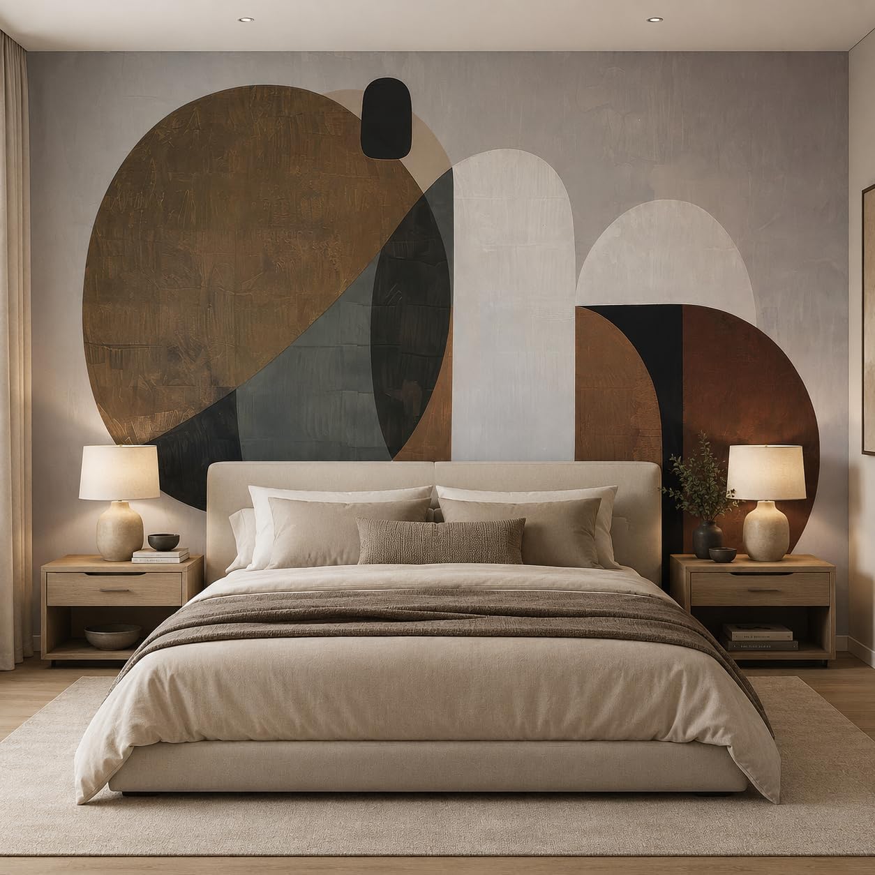 Modern Abstract Geometrical Wall Murals Peel and Stick 148" W x 110" H Mid / 148 x 110 / Brown