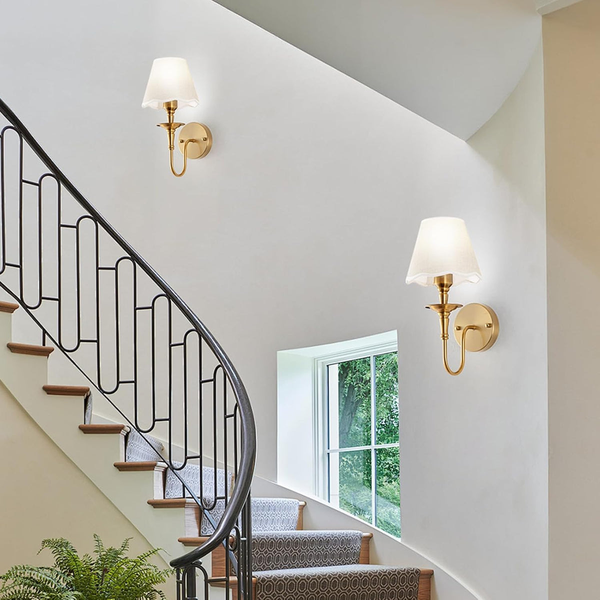 Battery Operated Wall Sconces Set of 2, Rattan Wall Sconce with RGB Rechargeable Dimmable Bulbs, Brass-Color Wireless