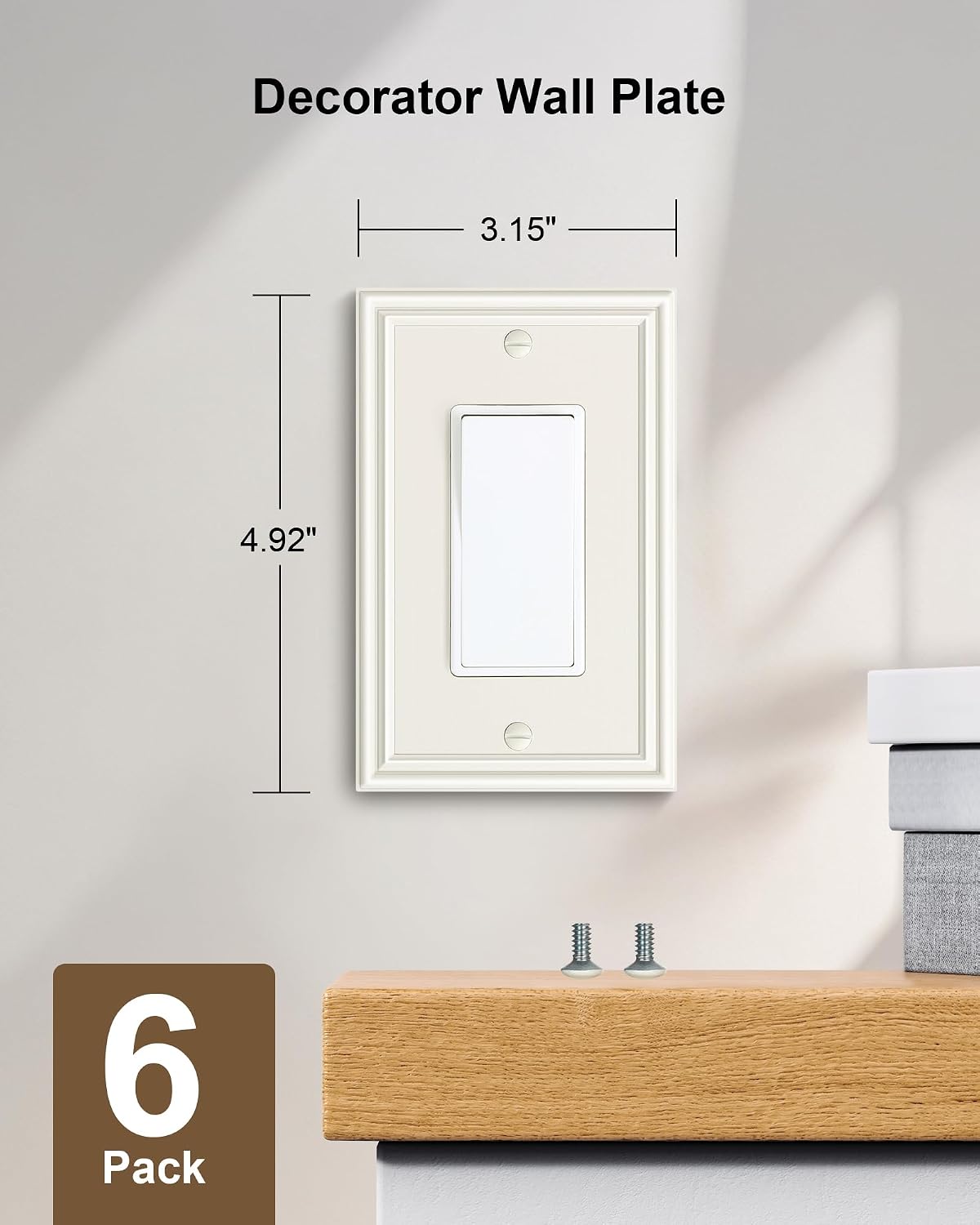 6-Pack Zinc Alloy Decorator Outlet Cover Plate, Solid Receptacle Cover | Decorative Switch Plates and Outlet Covers