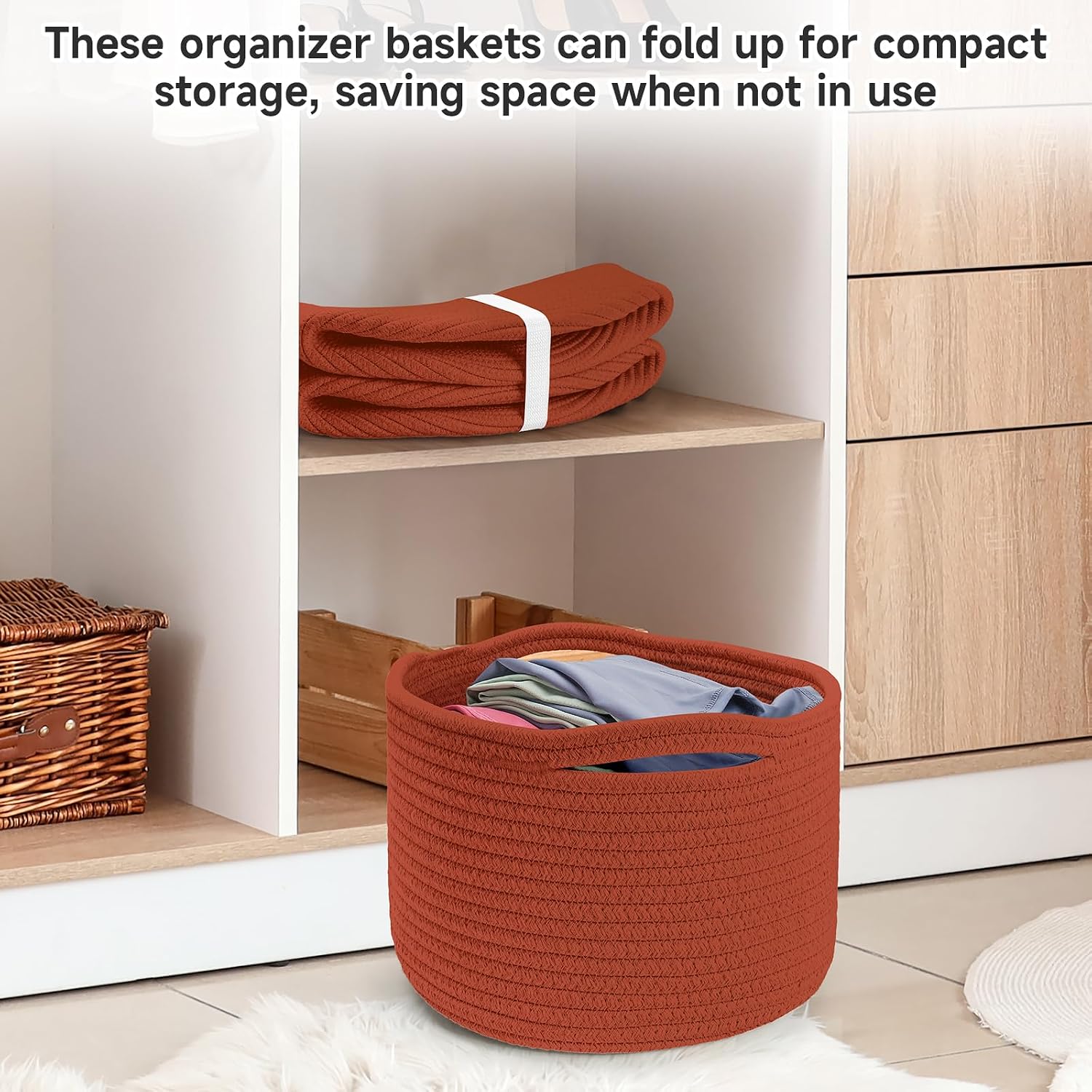 Round Woven Basket / Brick Red / Set of 3