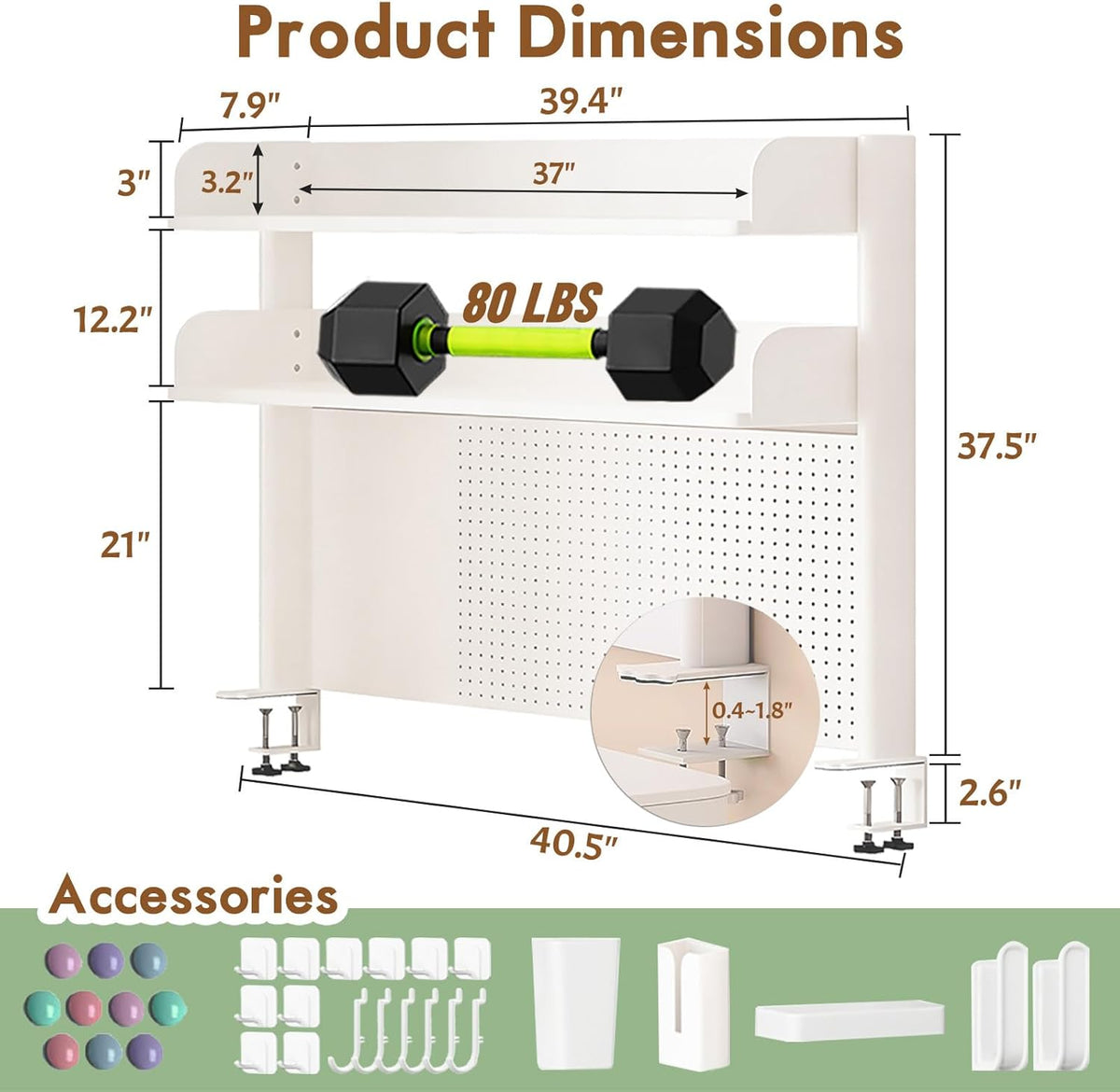 Clamp On Desk Shelf Organizer with Pegboard Desk Hutch Dorm with Storage Bookshelf Desk Top Organizer Shelf