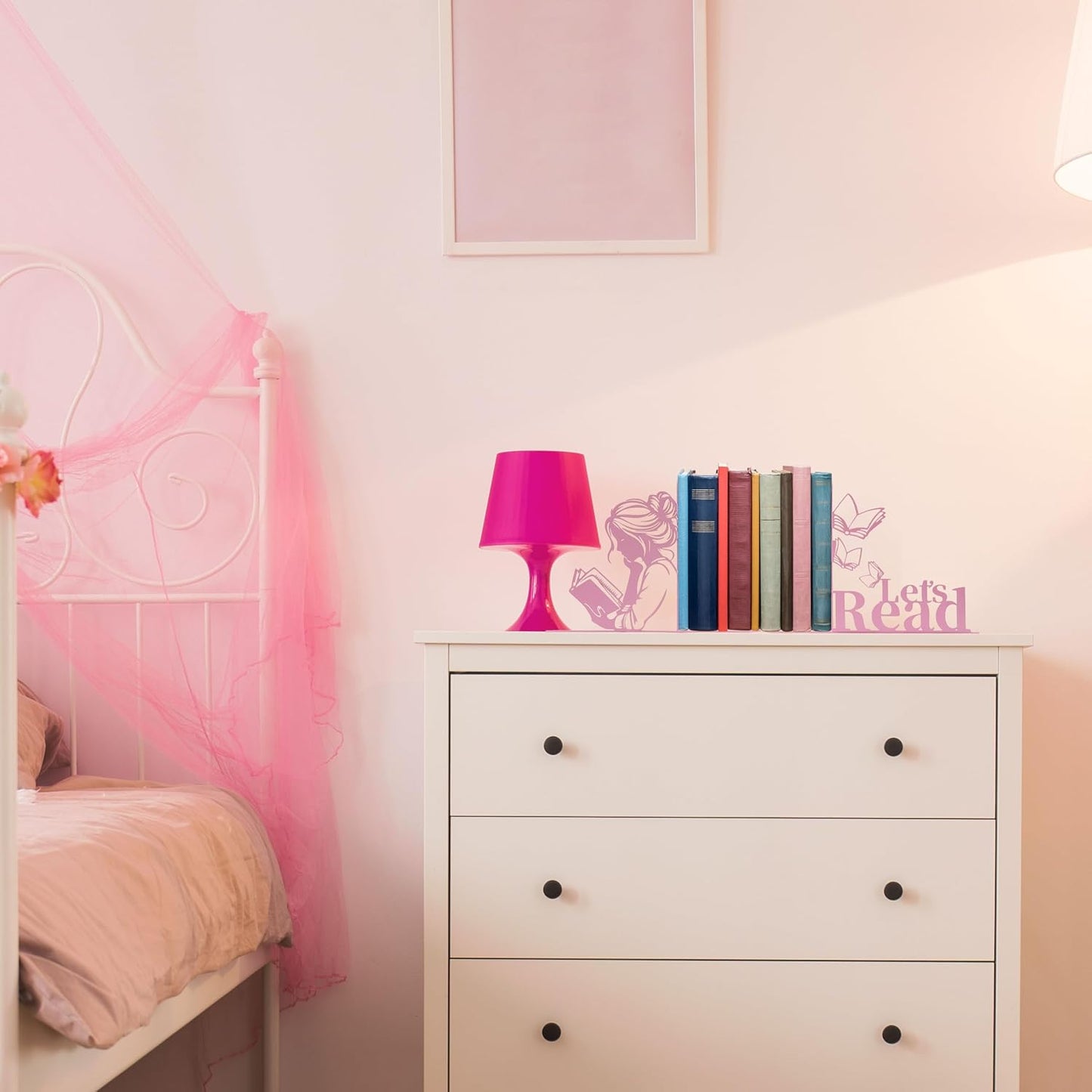Metal Girl Reading Book Bookends / Pink