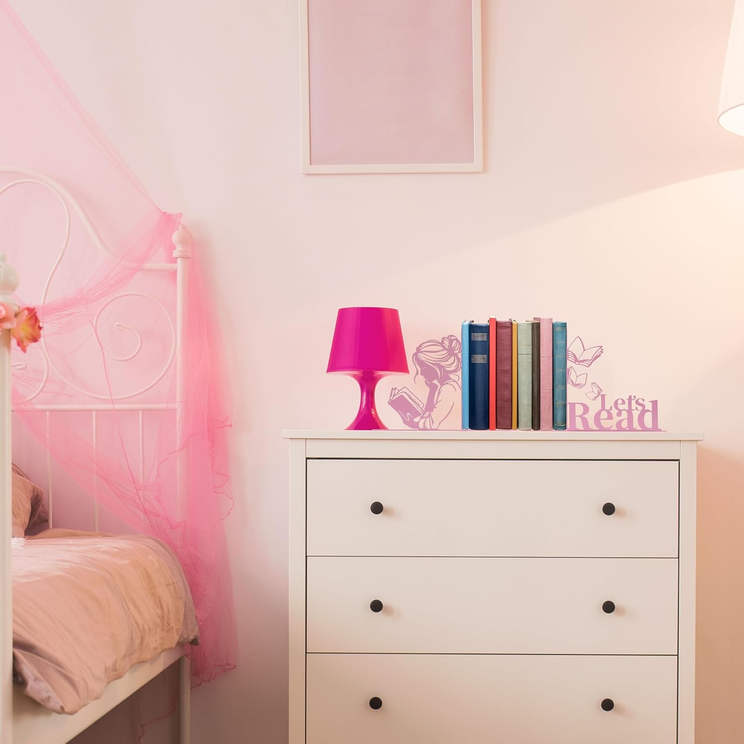 Metal Girl Reading Book Bookends / Pink