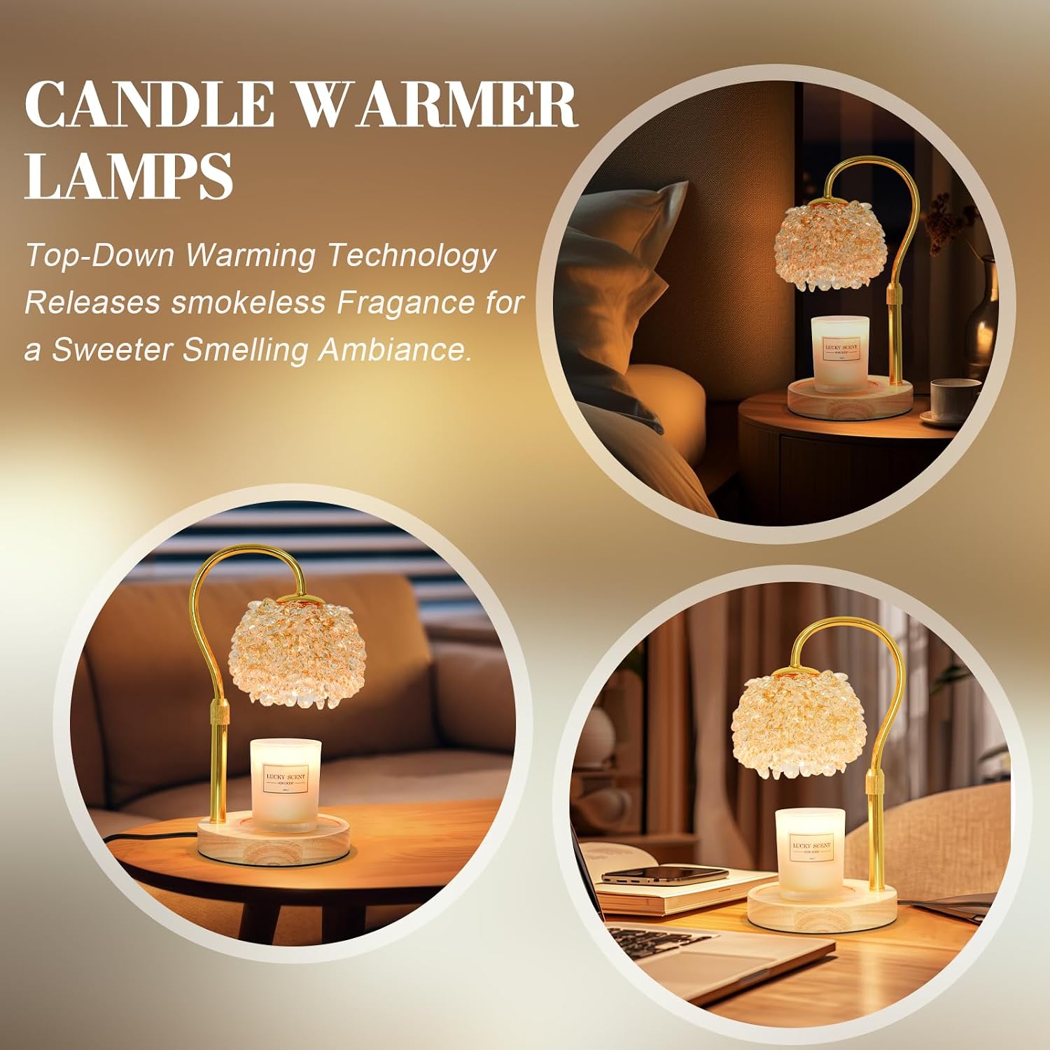 Hisummer Candle Warmer Lamp with Timer, Dimmable Candle Lamp Warmer with 312 K9 Crystals Adjustable Height Electric