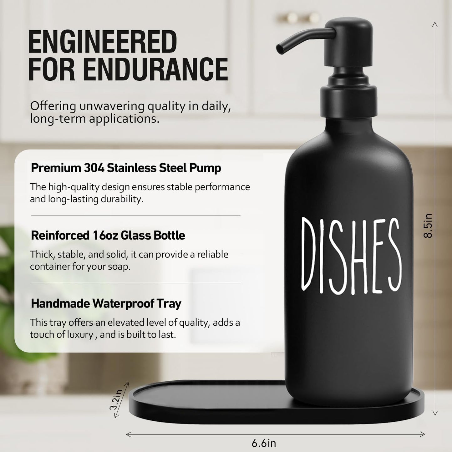 MOMEEMO Black Soap Dispenser Set | Contains Dish and Hand Soap Dispenser, Suitable for Kitchen Decor and Accessories