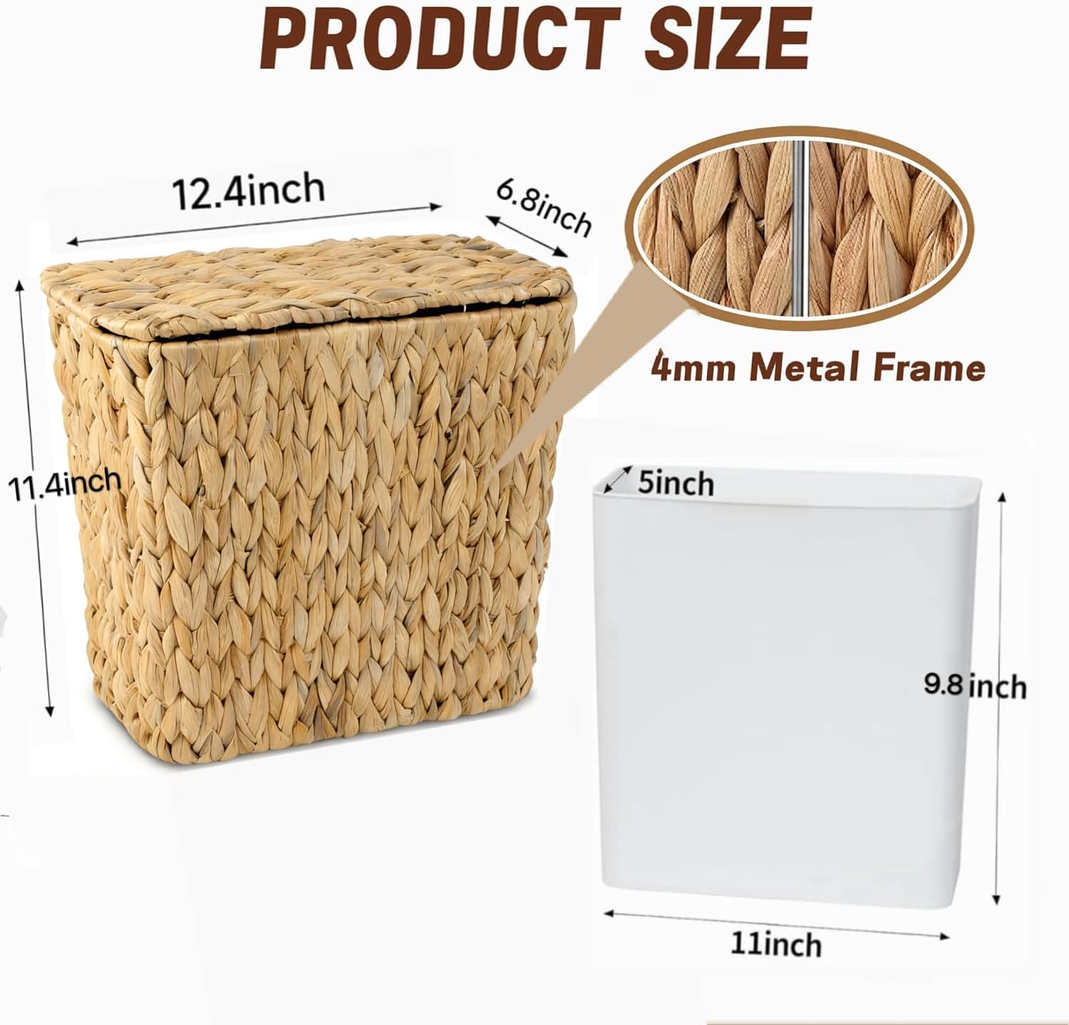 Water Hyacinth Wicker Waste Basket / Small / Natural