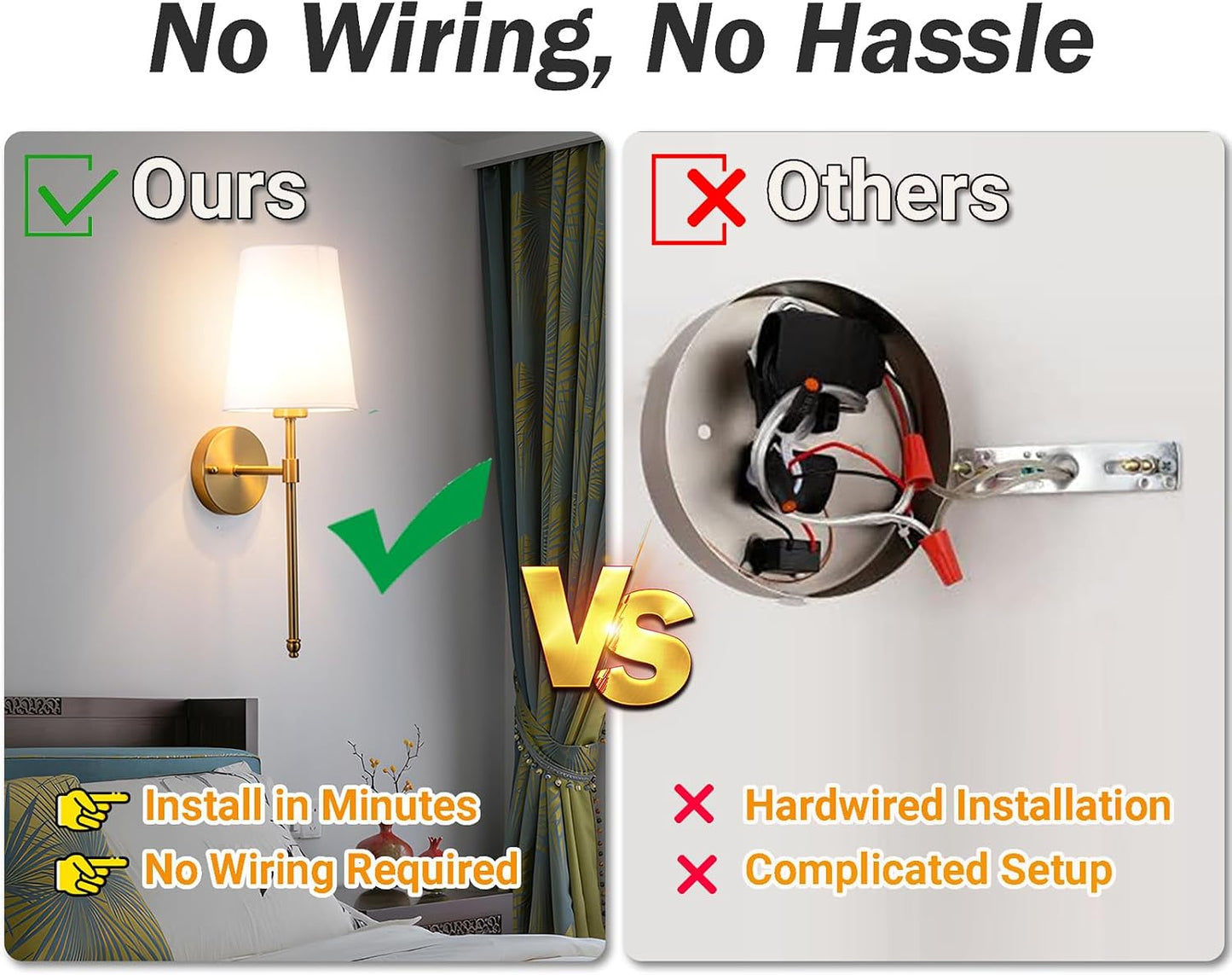 YHCDLAMP Battery Operated Wall Sconces Set of 2, Rechargeable Wireless Wall Lights with 10000mAh Magnetic Bulbs, Up to