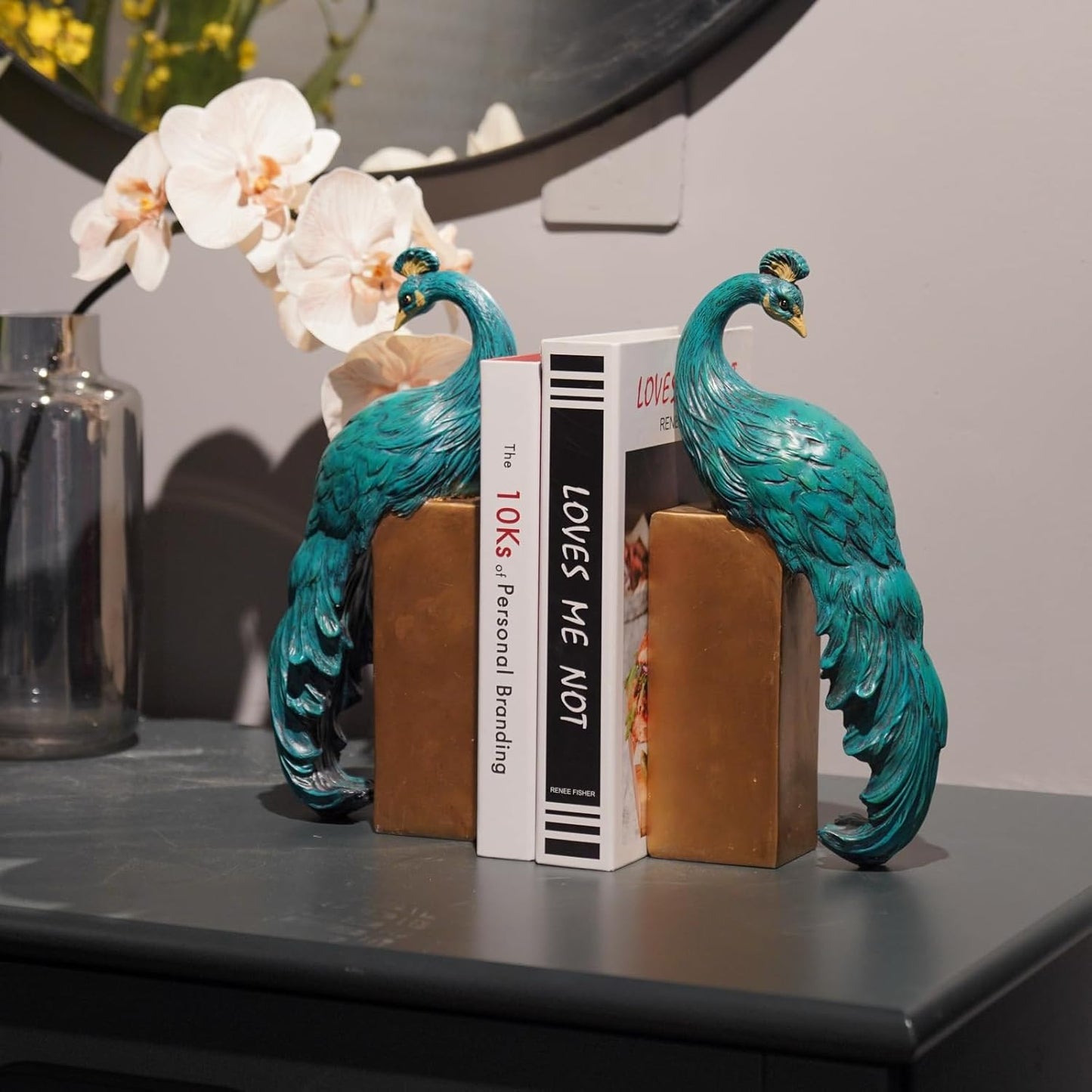 Resin Peacock Non-Skid Decorative Bookends Bird Bookends Modern / Peacock Bookends / Set of 2