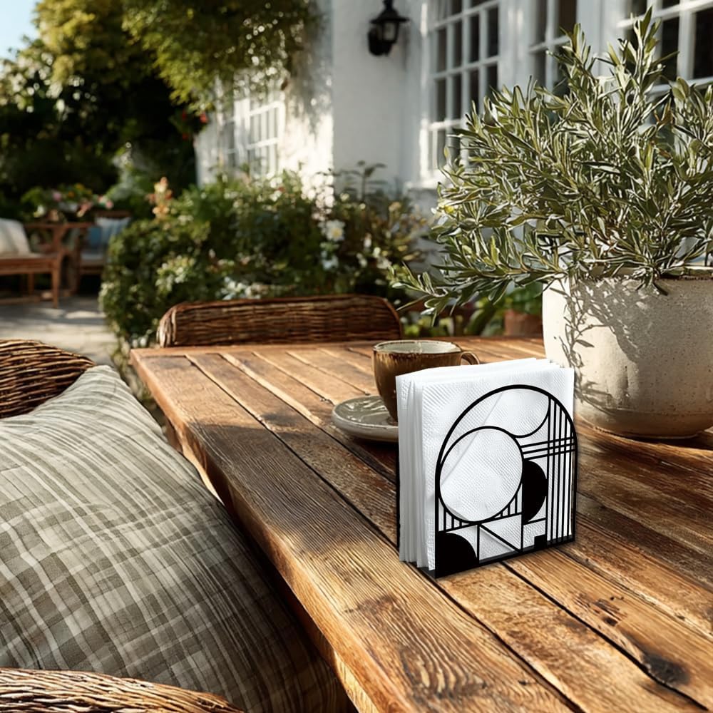 Decorative Metal Napkin Holder / Modern Geometric / Black / 5.3 x 4.9 x 1.9