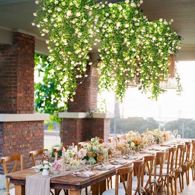 RECUTMS Hanging Fake Plants Fake Vines Artificial Plant Large White Flowers