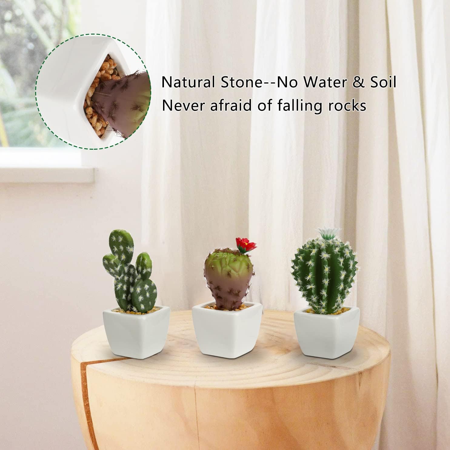 Mini Artificial Cactus Plants in Ceramic Pots Potted Faux Succulents in Pots Fake / White / Set of 6