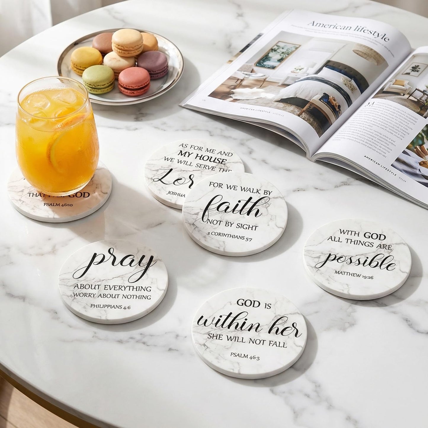 Holder Bible Verses Decorative Bar Table Cup Coasters / Christian Gift / Set of 6