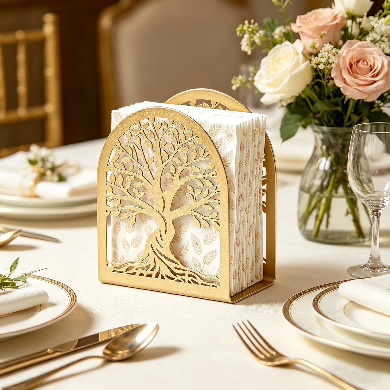 Napkin Holder / Tree of Life Decorative Metal Napkin Dispenser / Gold